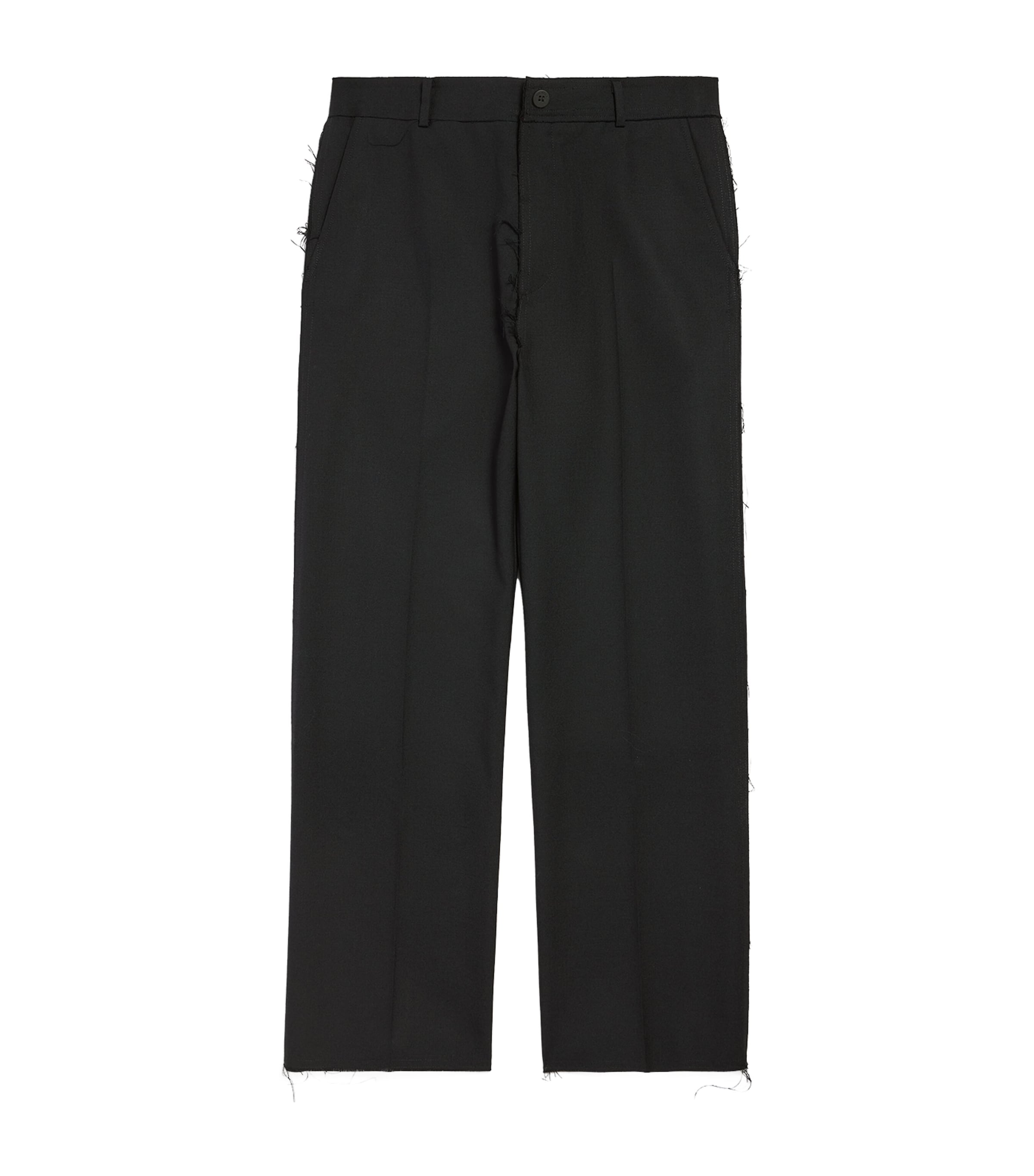 Balenciaga Mens Wool Frayed Wide-Leg Trousers