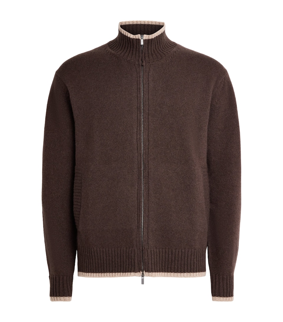 Paul & Shark Mens Cashmere High-Neck Cardigan Brown
