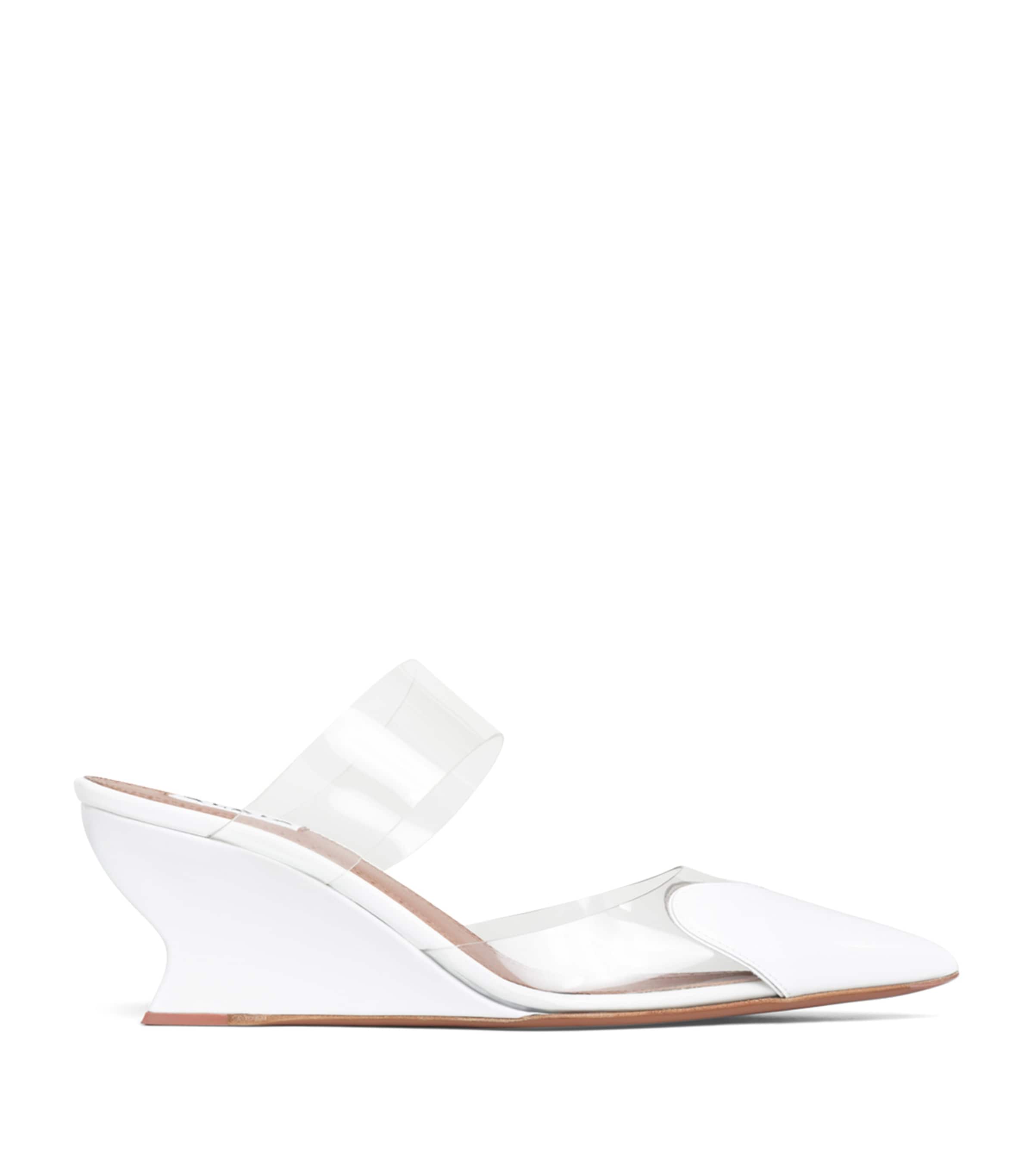 Alaïa Leather-PVC Le Coeur Wedge Mules 60 Optical White