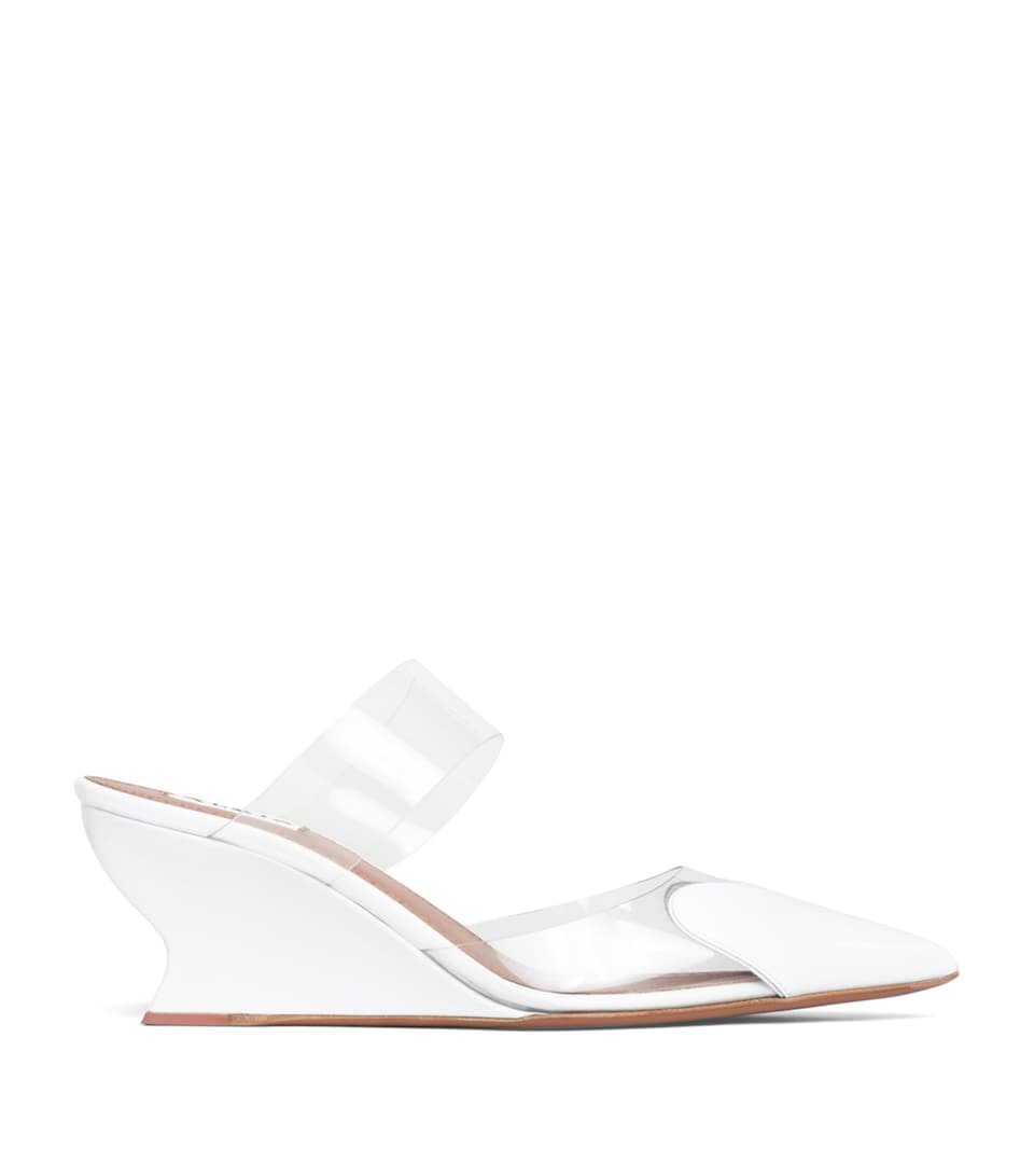 Alaïa Leather-PVC Le Coeur Wedge Mules 60 Optical White
