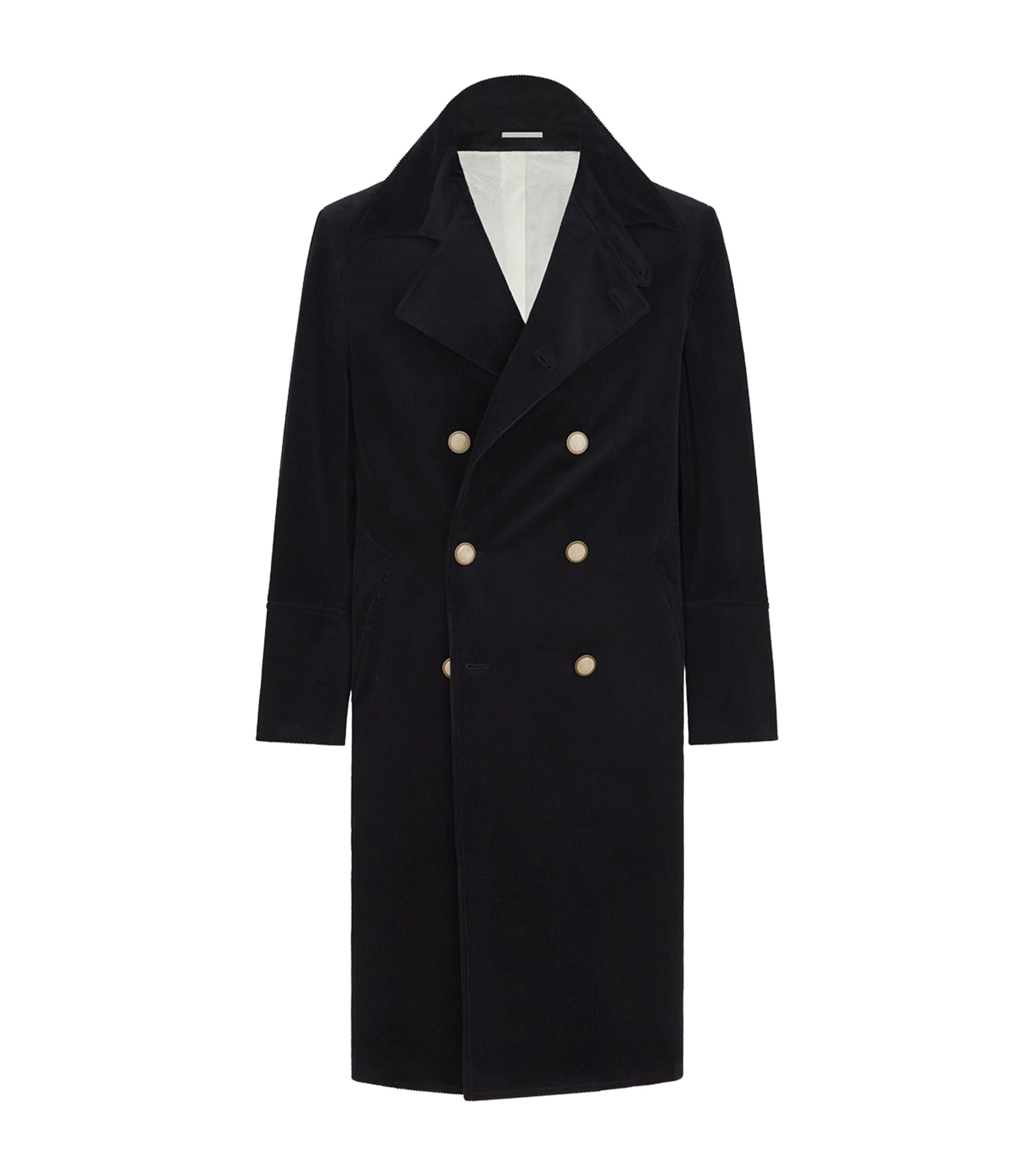 Brunello Cucinelli Mens Corduroy Water-Resistant Pea Coat Dark Blue
