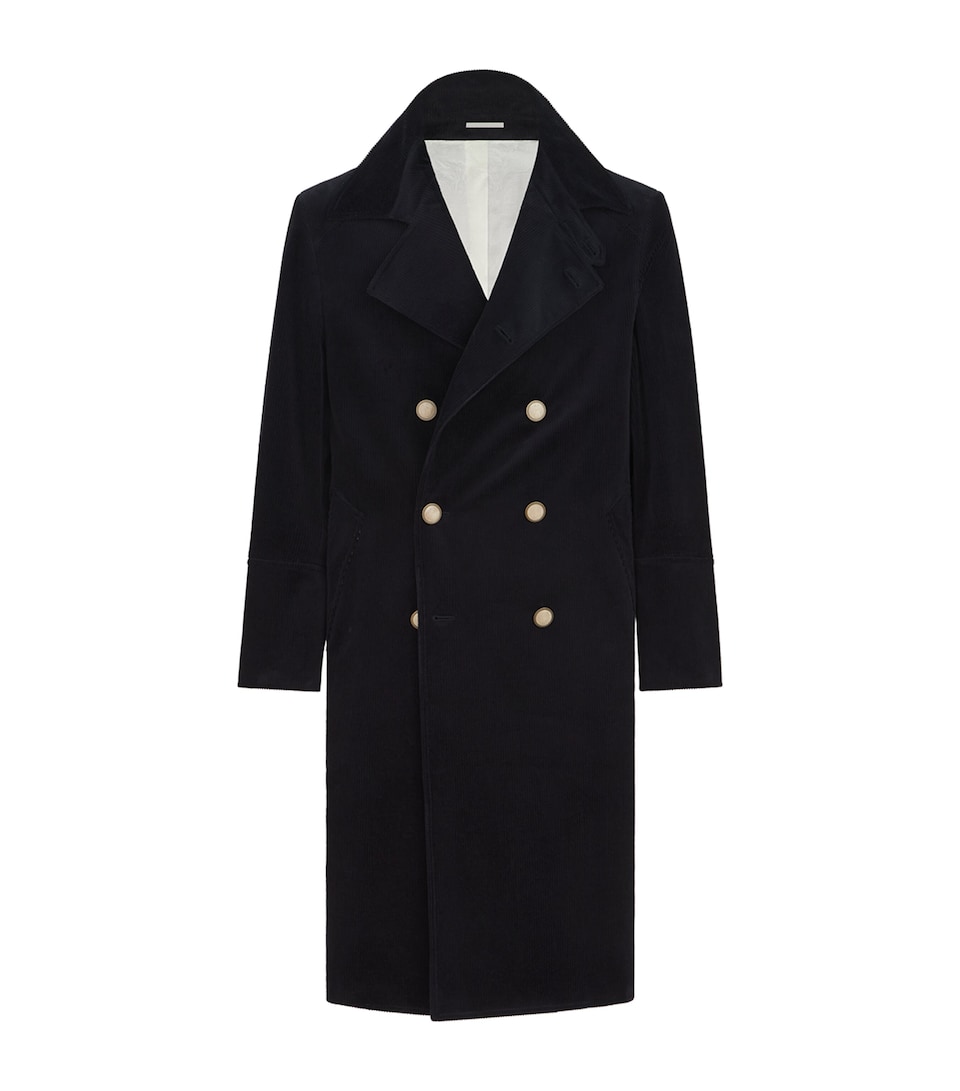 Brunello Cucinelli Mens Corduroy Water-Resistant Pea Coat Dark Blue
