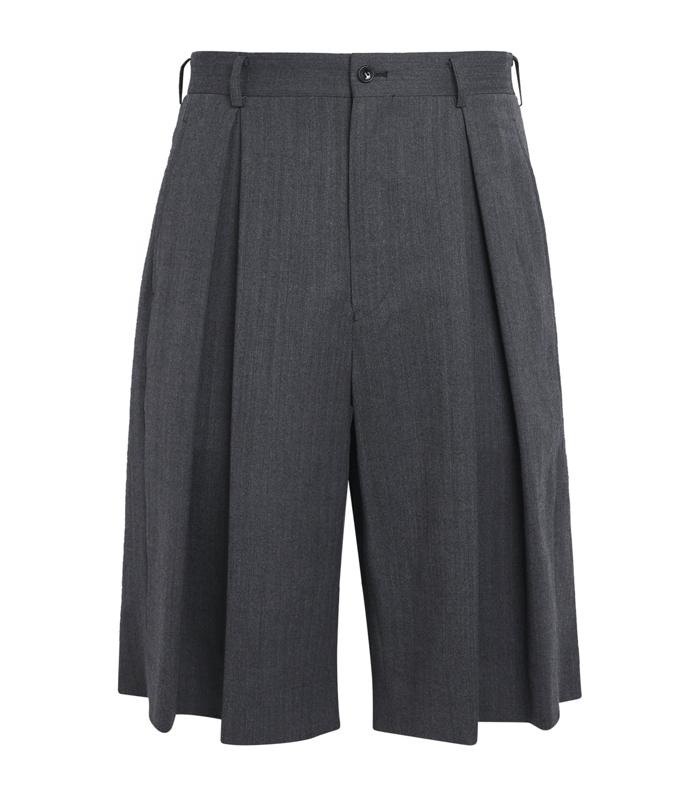 Comme Des Garçons Homme Plus Mens Wool-Blend Pleated Tailored Shorts Gray