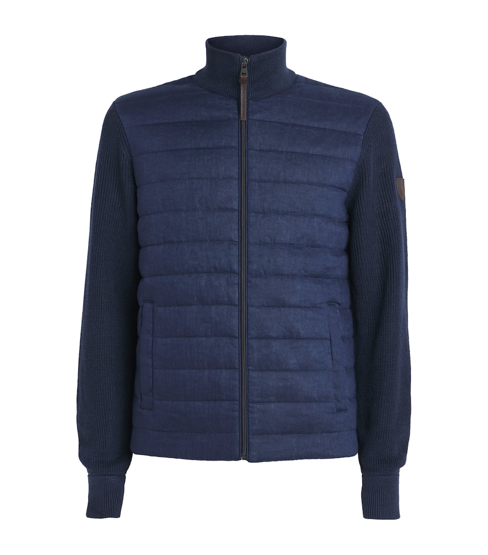 Polo Ralph Lauren Mens Linen Padded Hybrid Jacket Navy Linen Combo