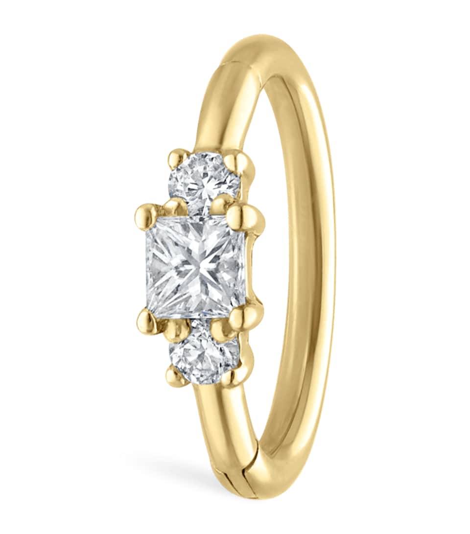 Maria Tash Diamond Princess Single Hoop Earring (8mm) Yellow Gold