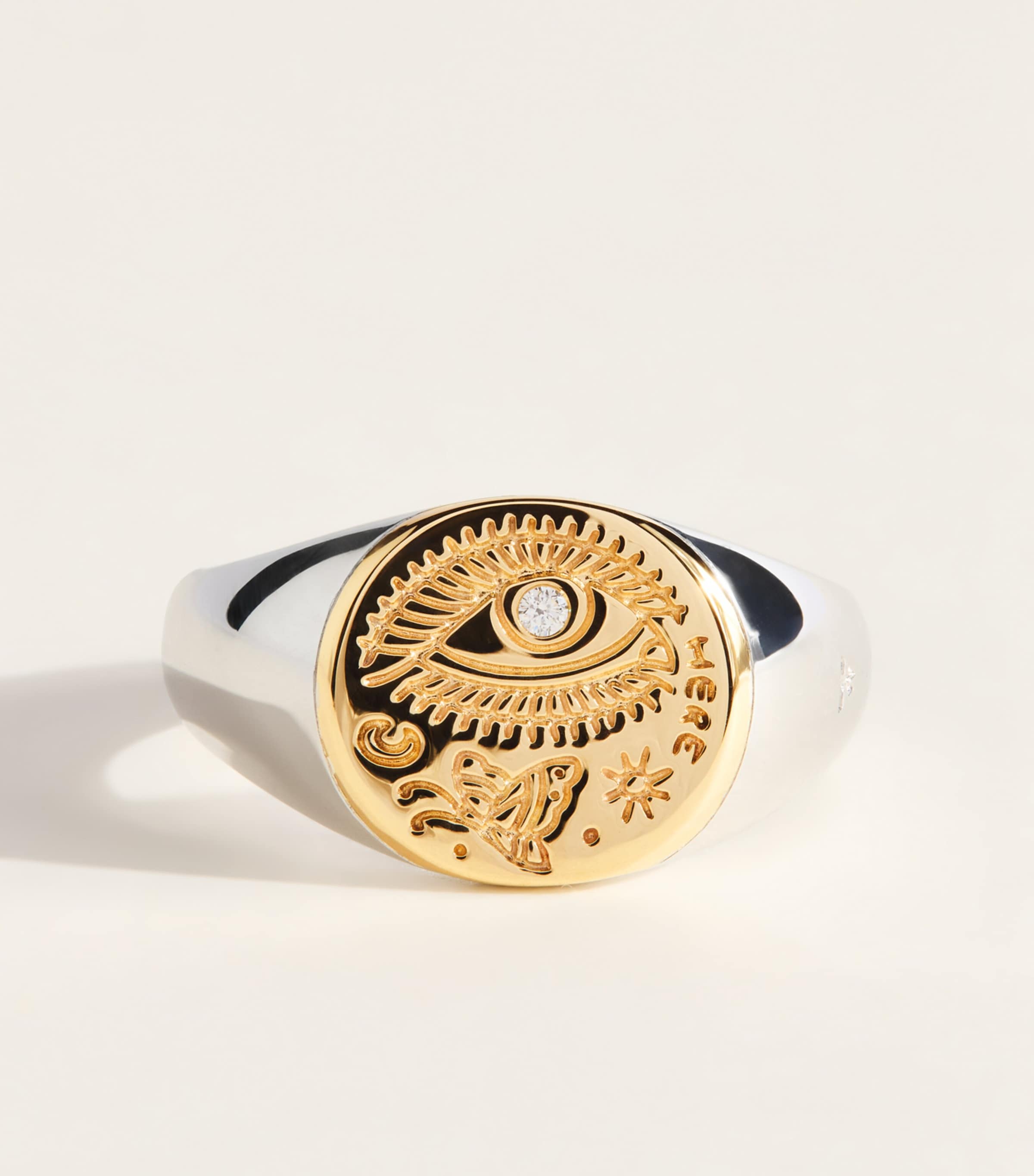 Tom Wood Sterling Silver, Yellow Gold and Diamond Butterfly Ring Duo Gold &