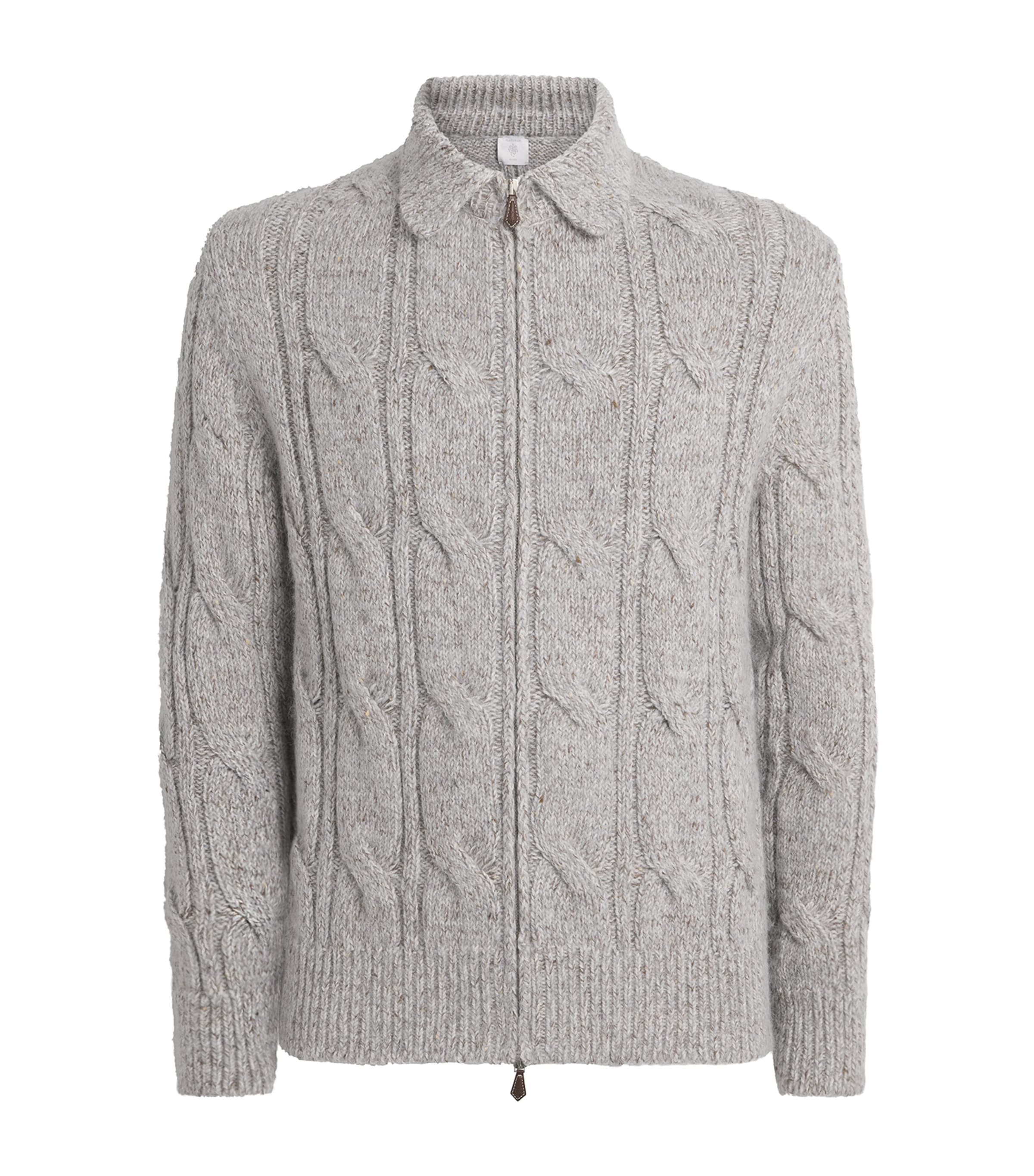 Eleventy Mens Wool-Blend Zip-Up Cardigan Grigio Chiaro Melang