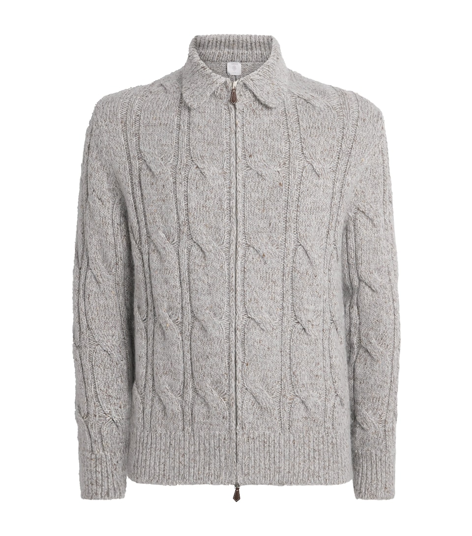Eleventy Mens Wool-Blend Zip-Up Cardigan Grigio Chiaro Melang