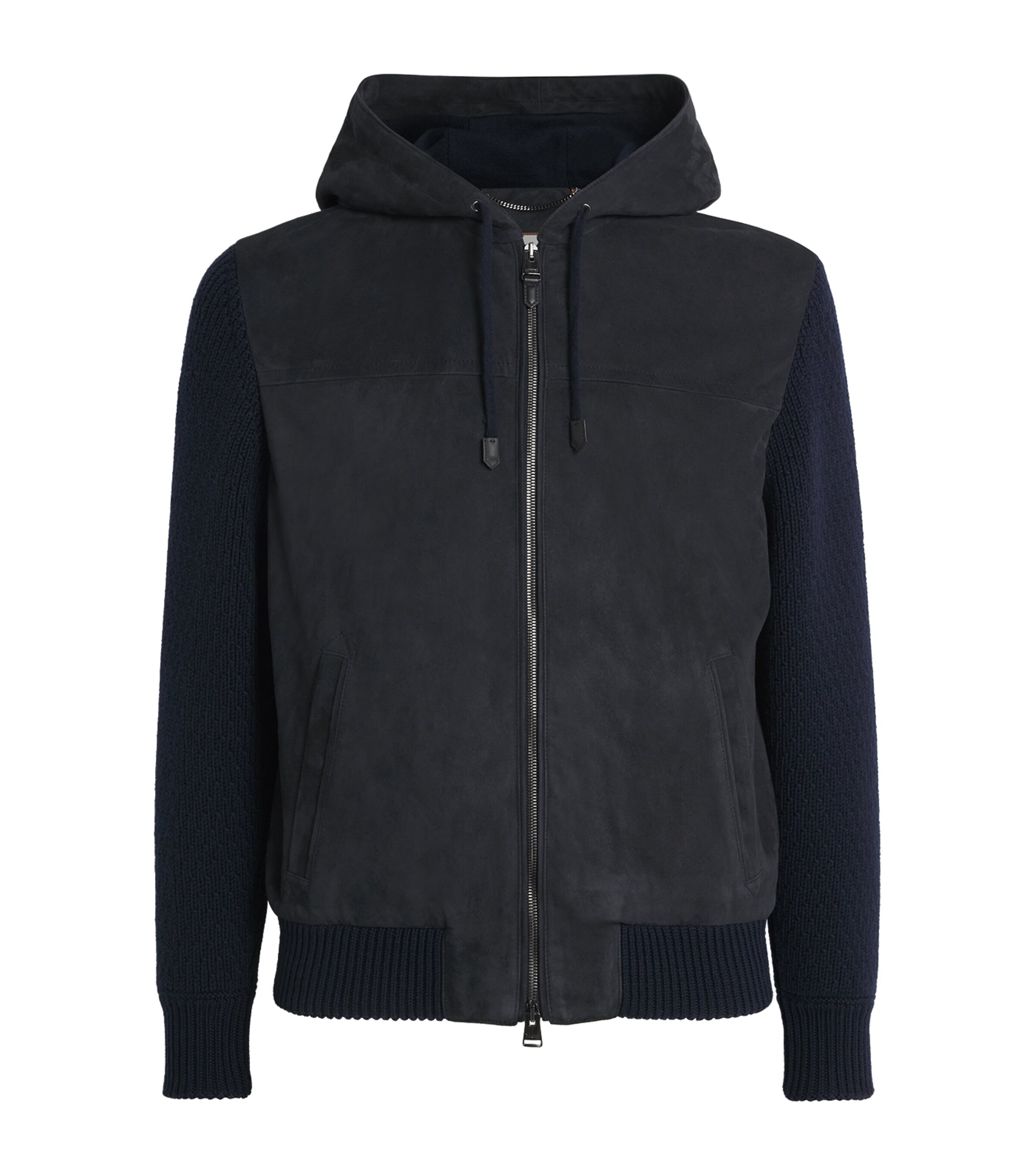 Suede-Wool Hooded Jacket