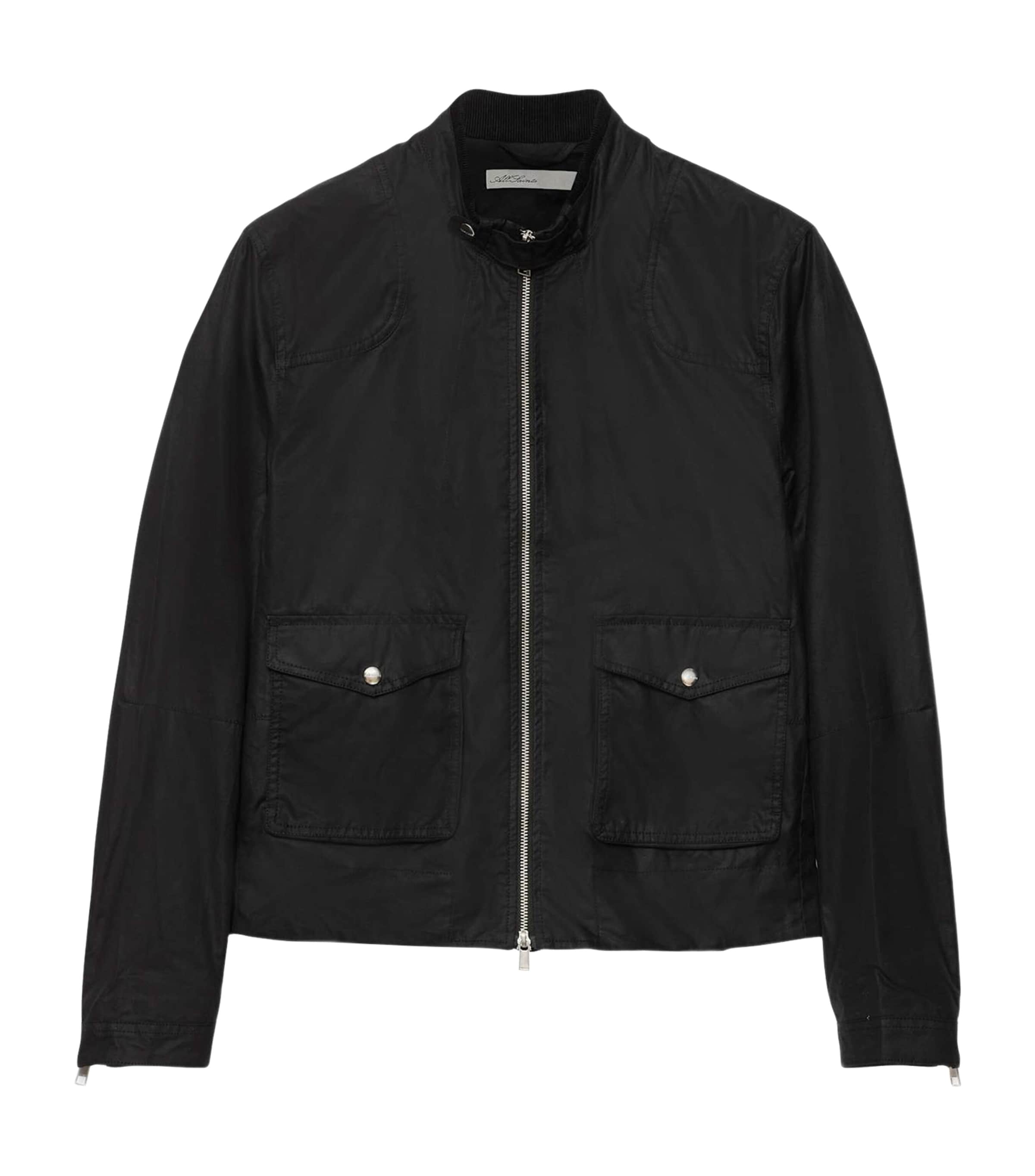 AllSaints Mens Waxed Cotton Kirk Jacket Washed Black