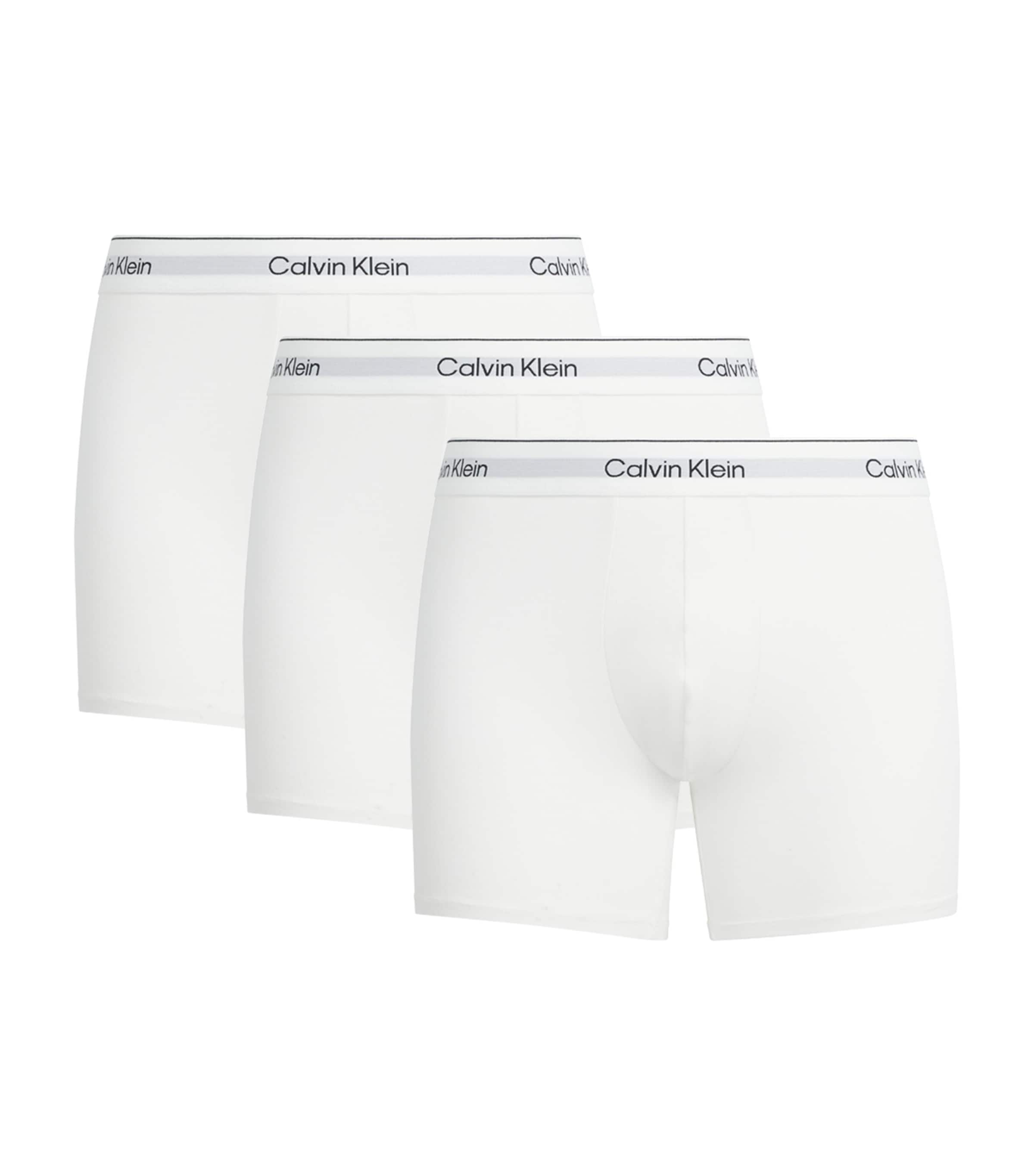 Calvin Klein Mens Stretch-Cotton Icon Boxer Briefs (Pack of 3) White/white/whi