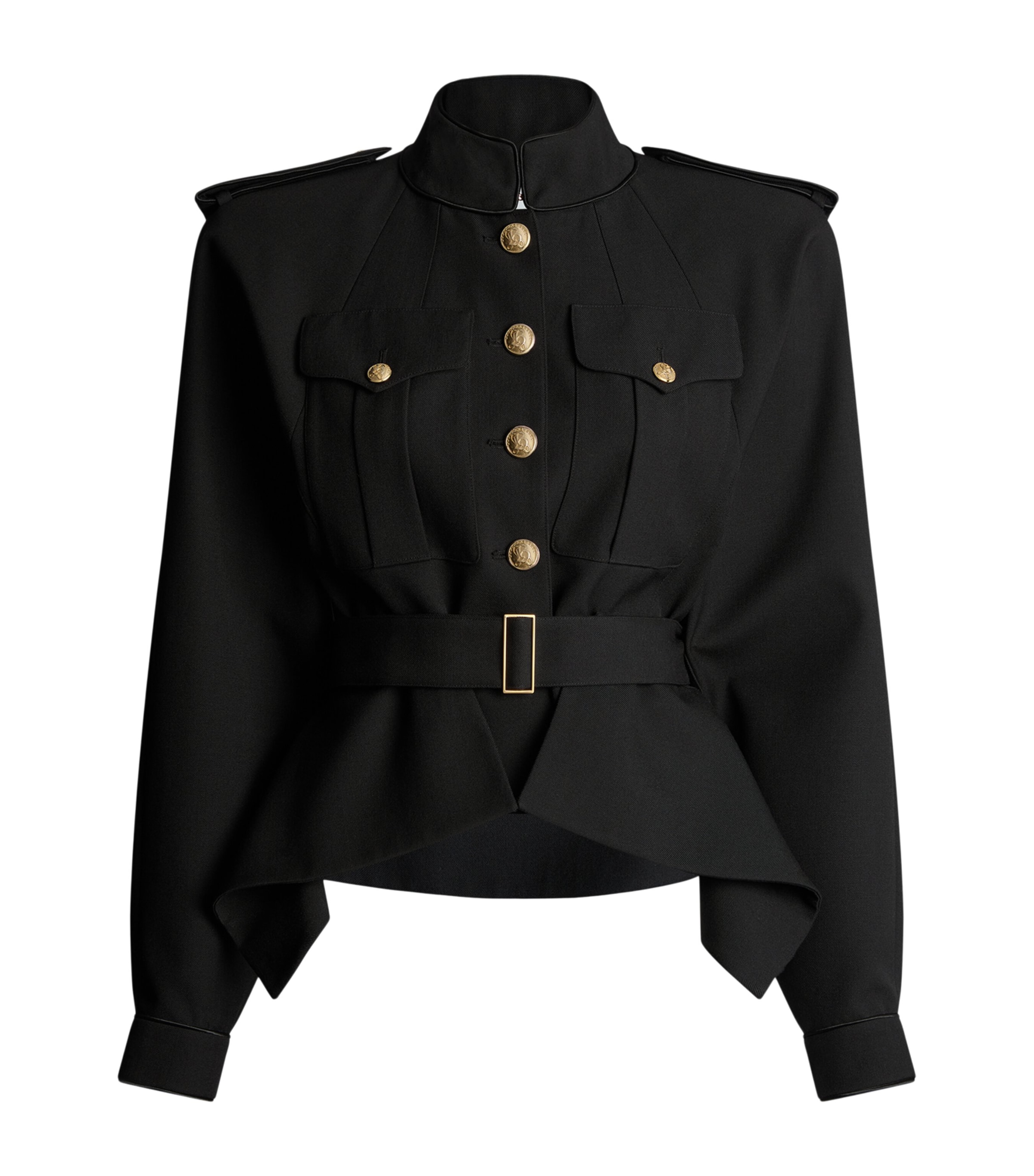 Balmain Womens Virgin Wool Belted Jacket Noir