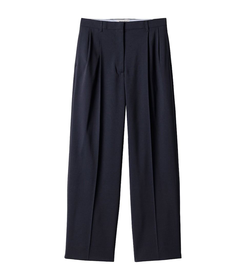 Miu Miu Womens Wool-Blend Tailored Trousers Blue