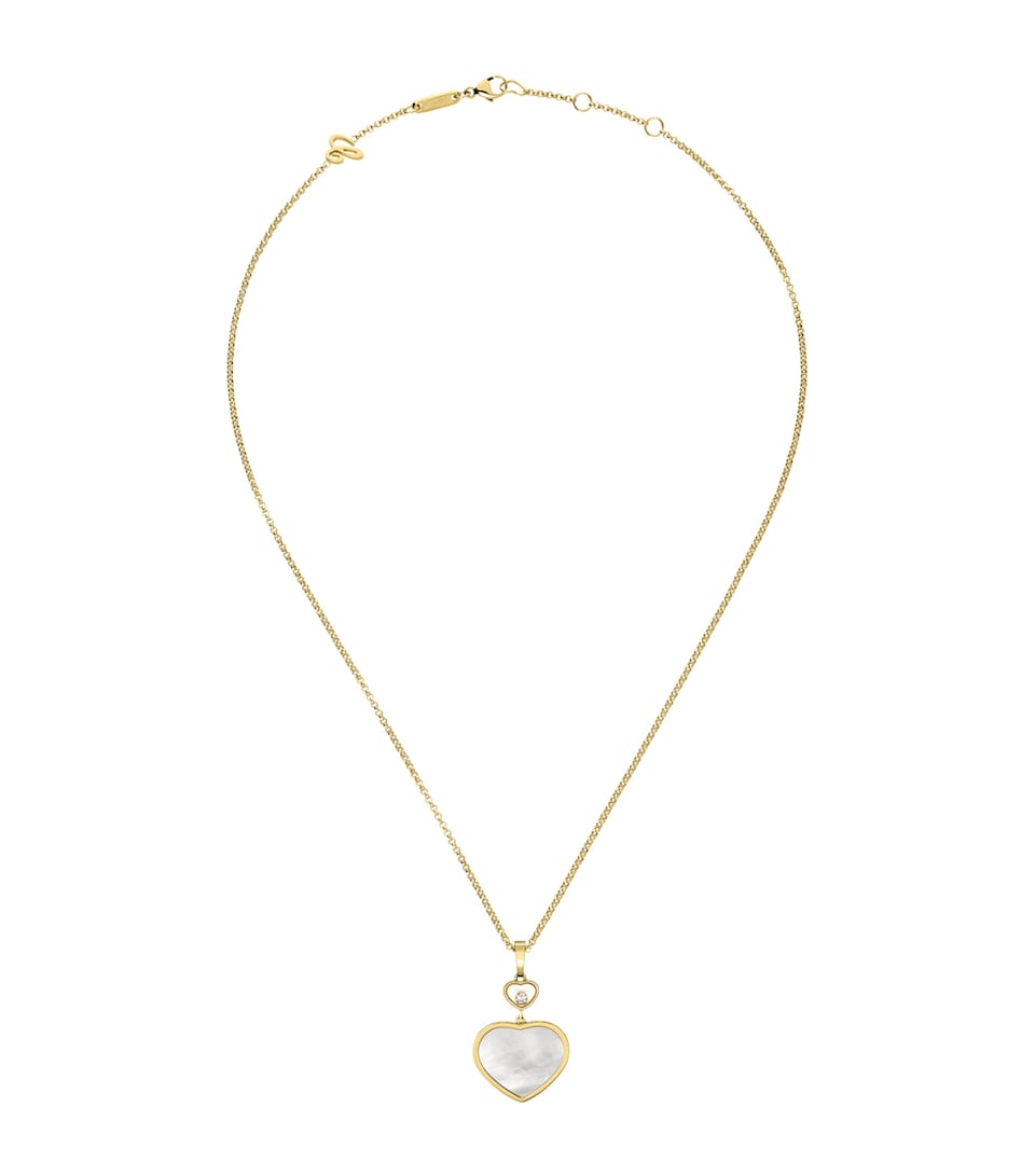 Yellow Gold, Diamond and Mother-of-Pearl Happy Hearts Pendant Necklace