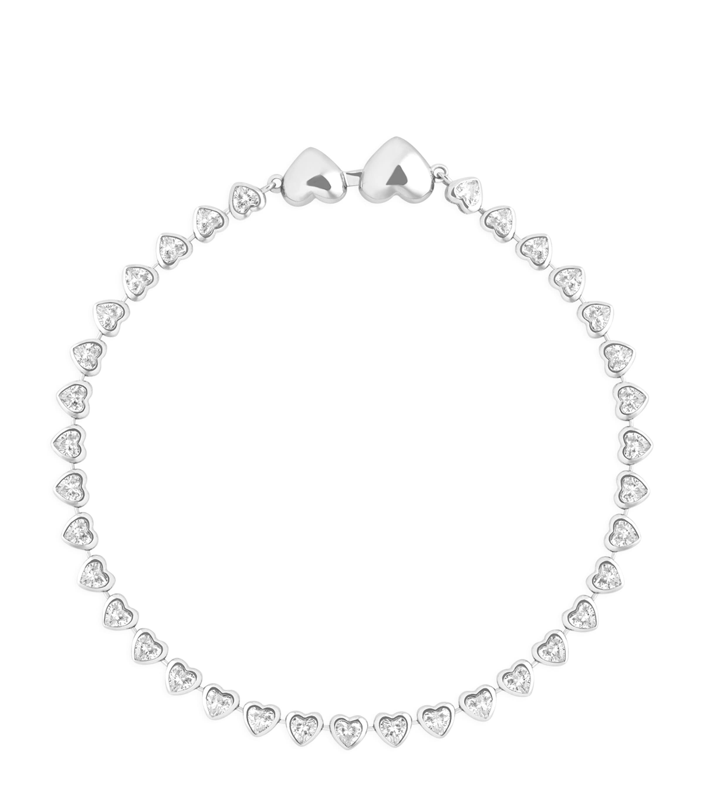 Rhodium-Plated Heart Tennis Bracelet