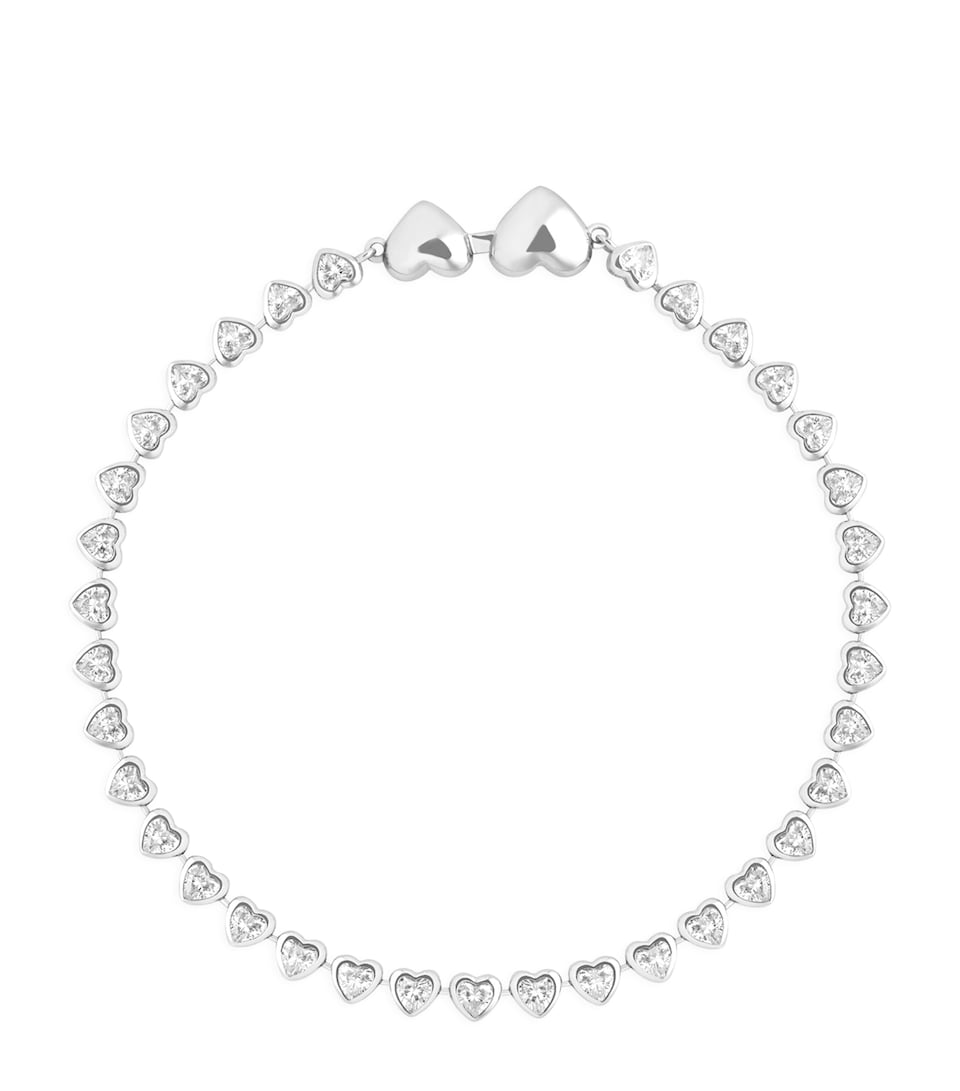 Rhodium-Plated Heart Tennis Bracelet
