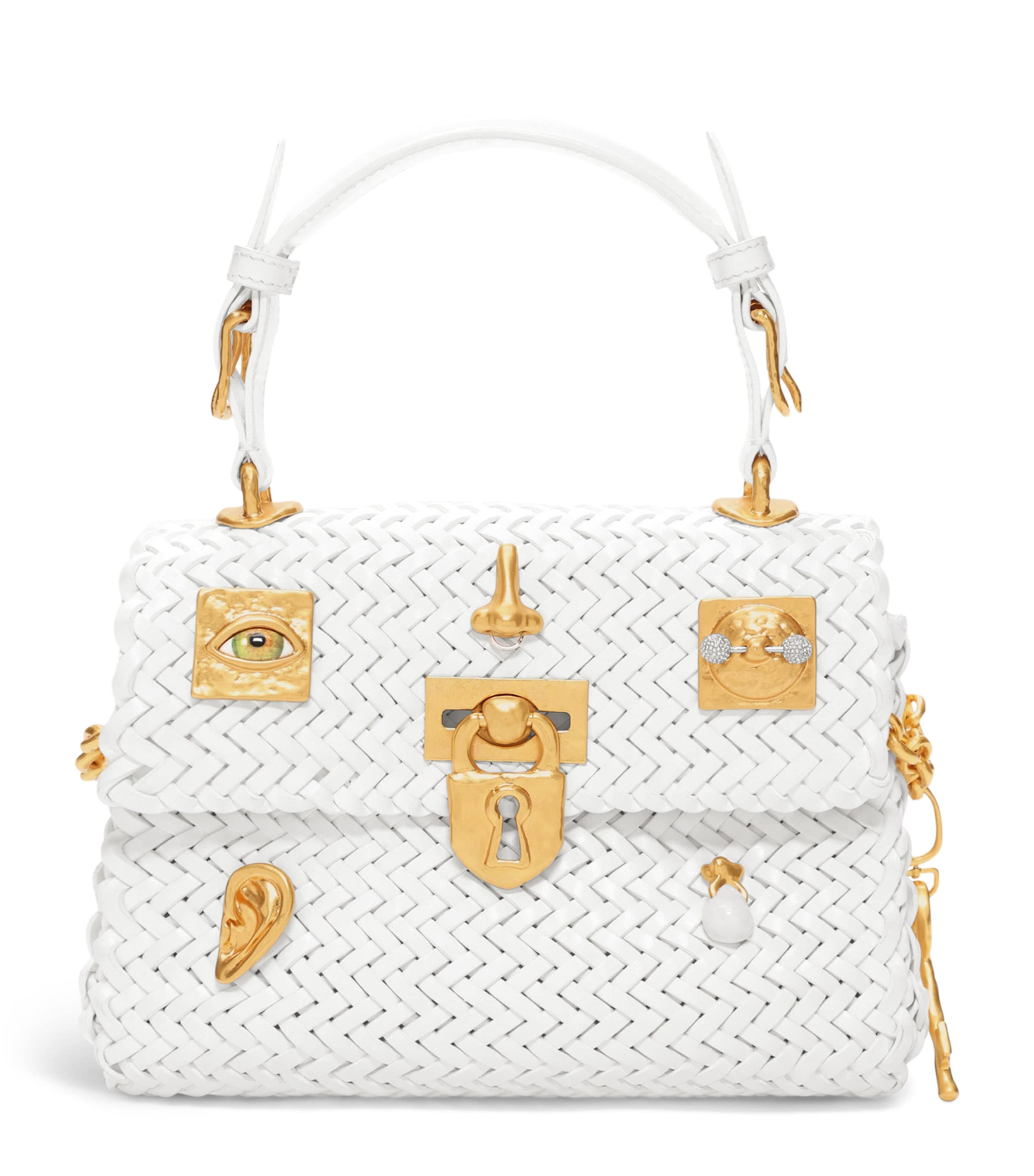 Schiaparelli Mini Calfskin Bijoux Secret Top-Handle Bag White