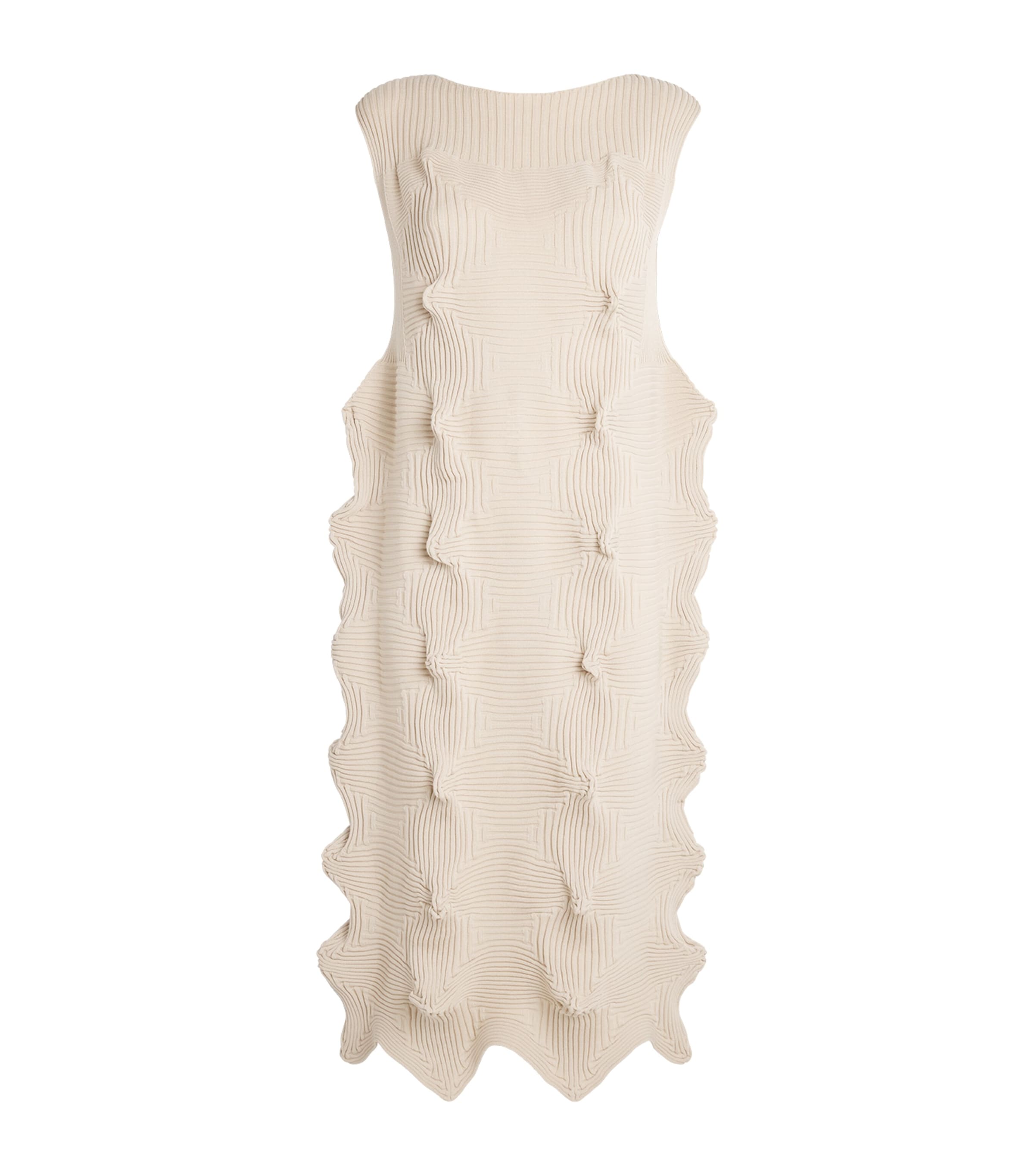 Issey Miyake Womens Knitted Linkage Midi Dress Emu Beige