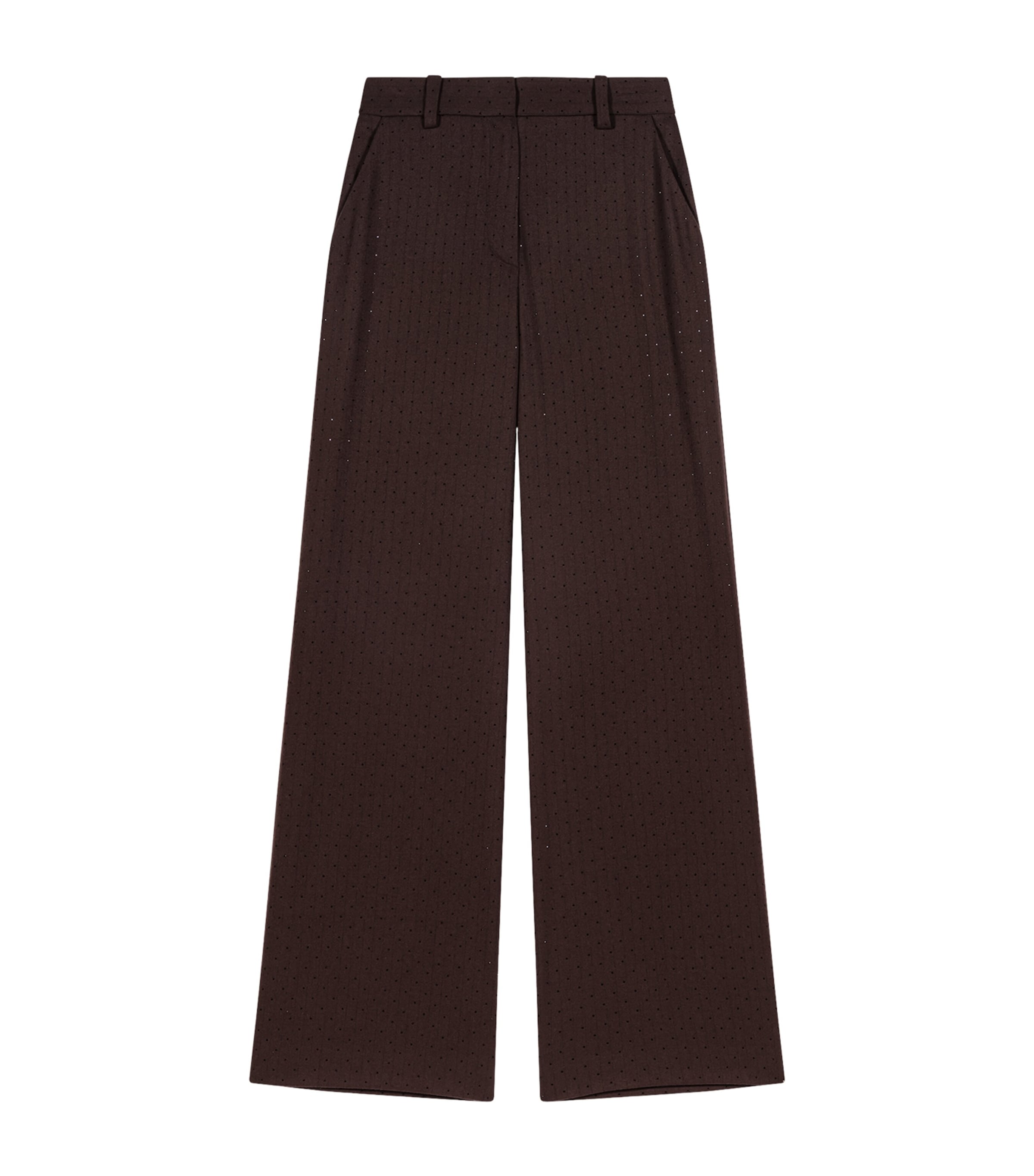 Maje Womens Rhinestone Wide-Leg Tailored Trousers Brown