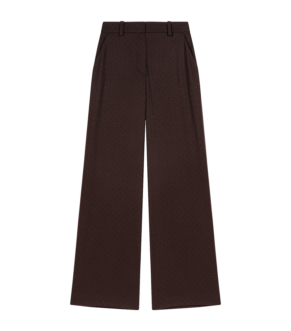Maje Womens Rhinestone Wide-Leg Tailored Trousers Brown