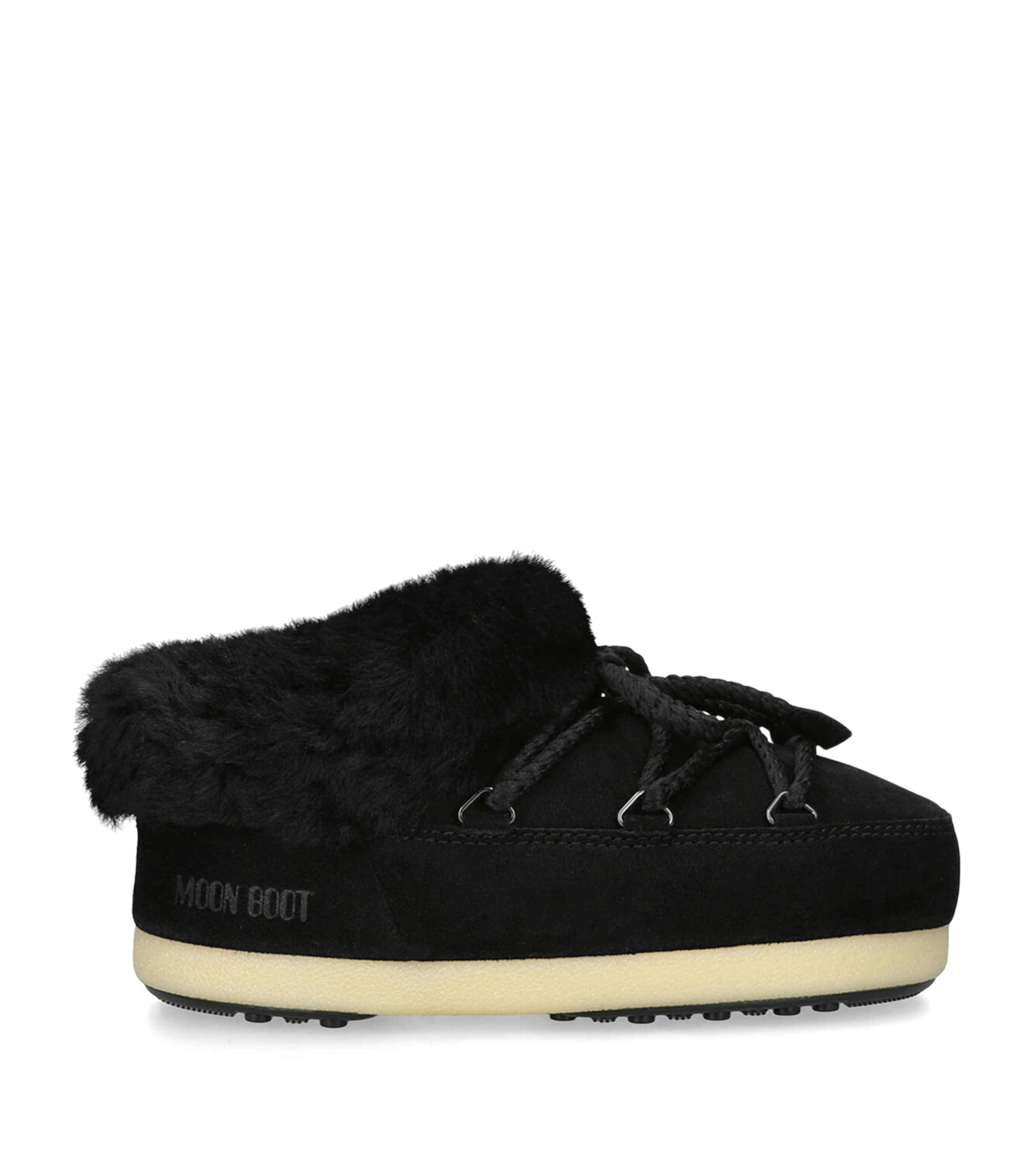 Suede Shearling-Trim EVX Mules