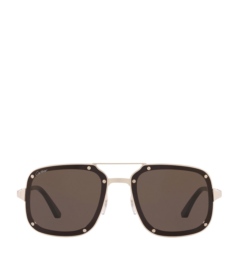 Stud-Trim Square Aviator Sunglasses