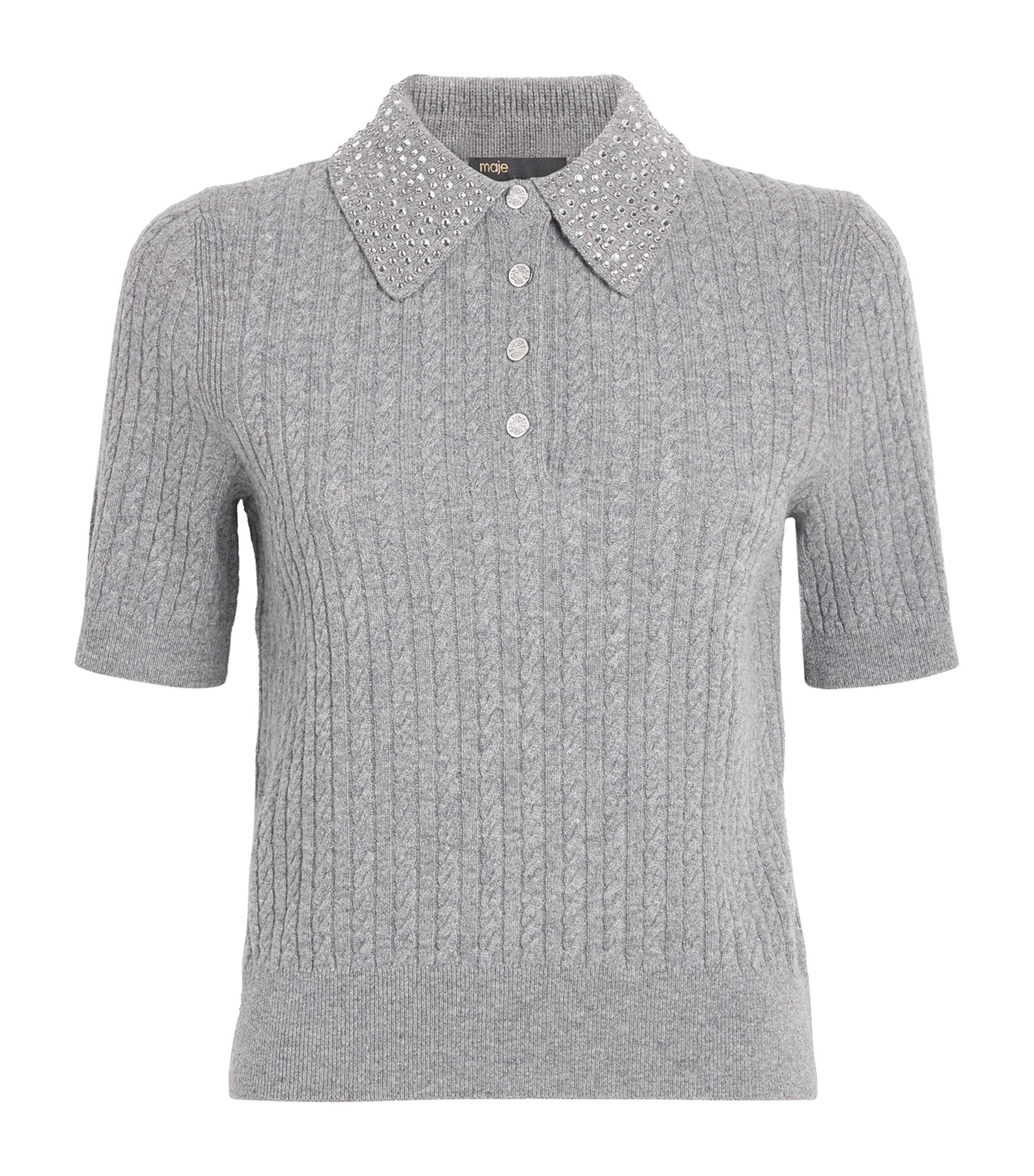 Wool Embellished Polo Shirt