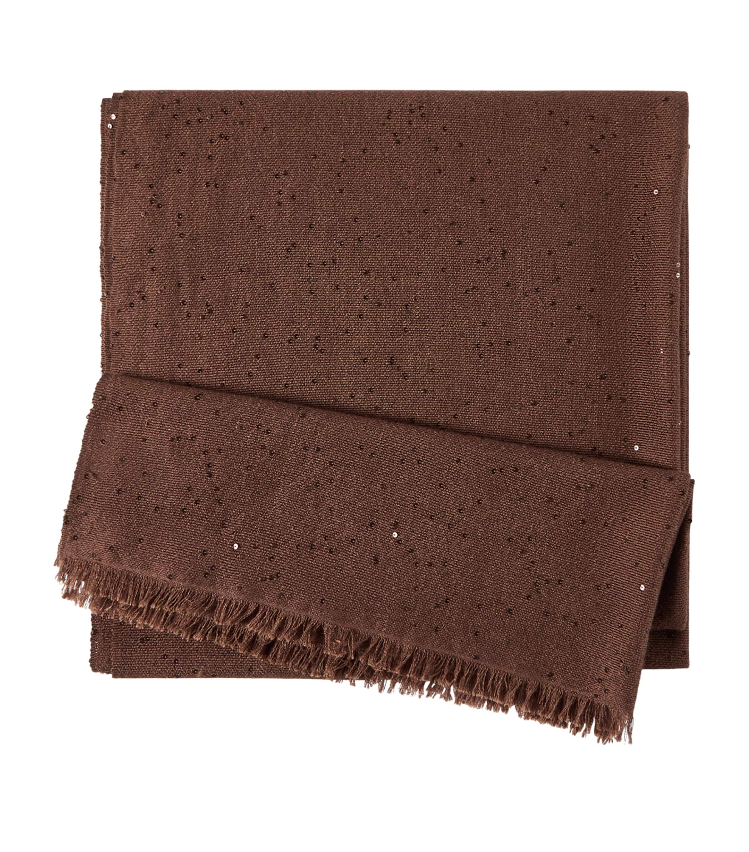 Brunello Cucinelli Cashmere-Silk Embellished Scarf