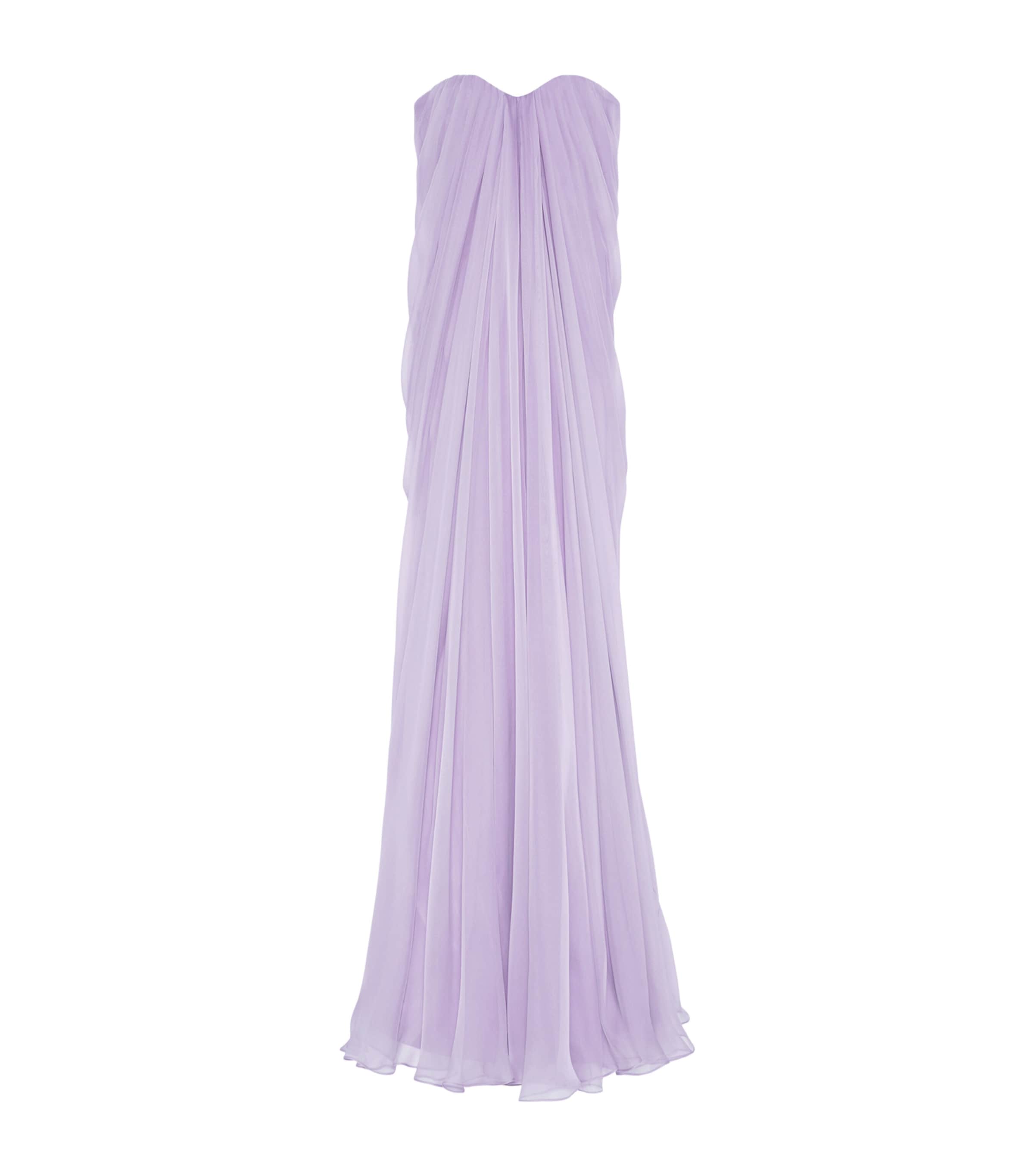 McQueen Womens Silk Pleated Strapless Gown