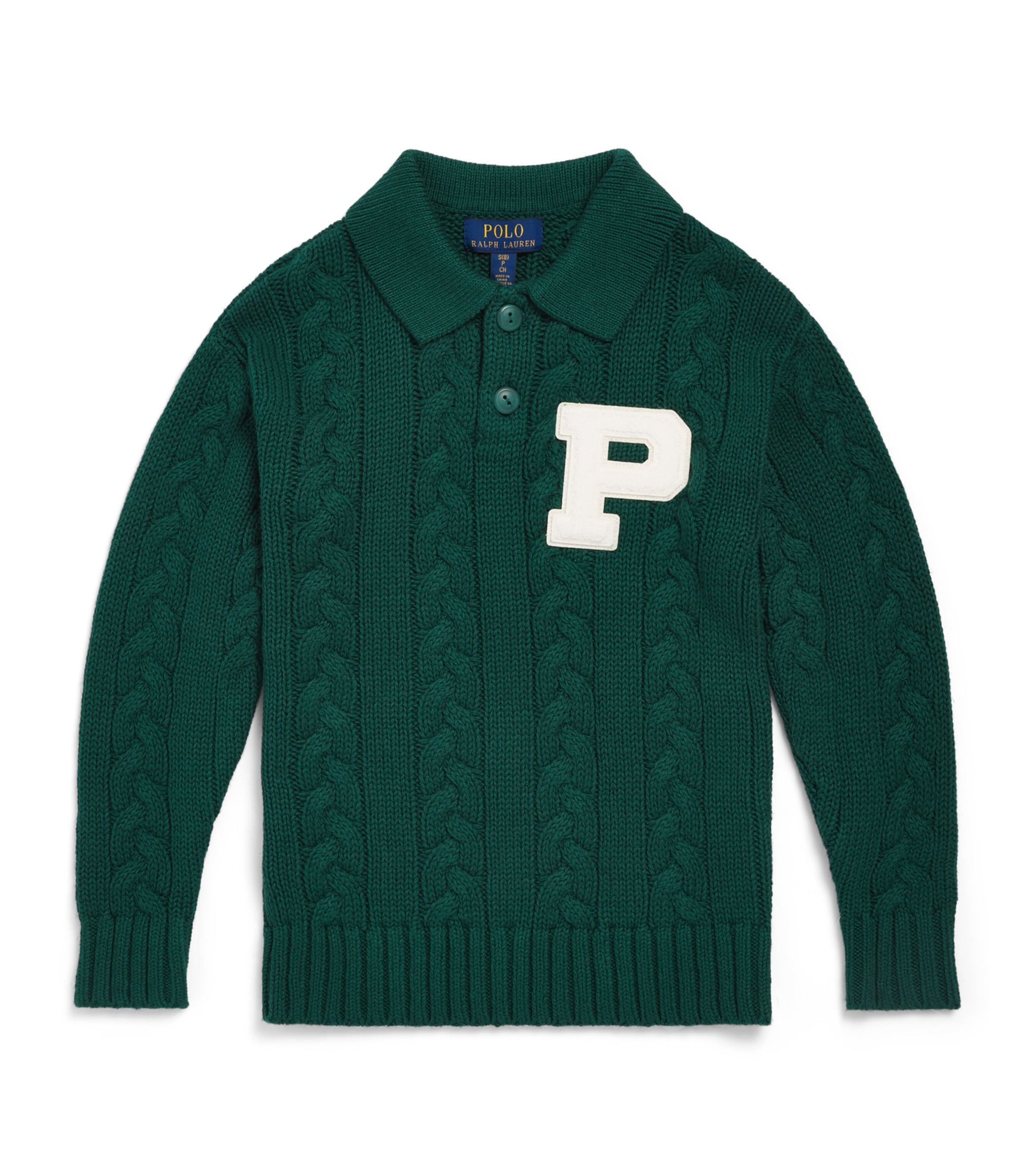 Ralph Lauren Kids Cable-Knit Initial Polo Sweater (6-14 Years) Hunter Green