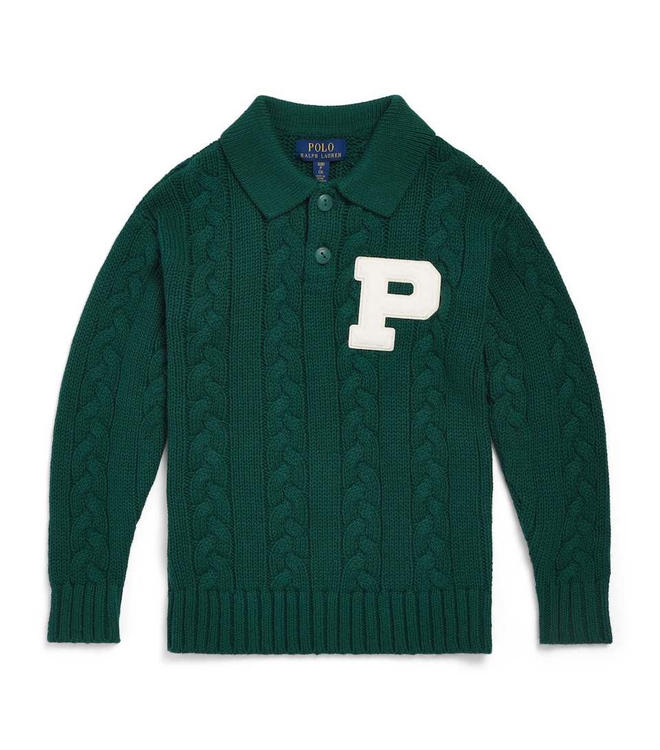 Ralph Lauren Kids Cable-Knit Initial Polo Sweater (6-14 Years) Hunter Green