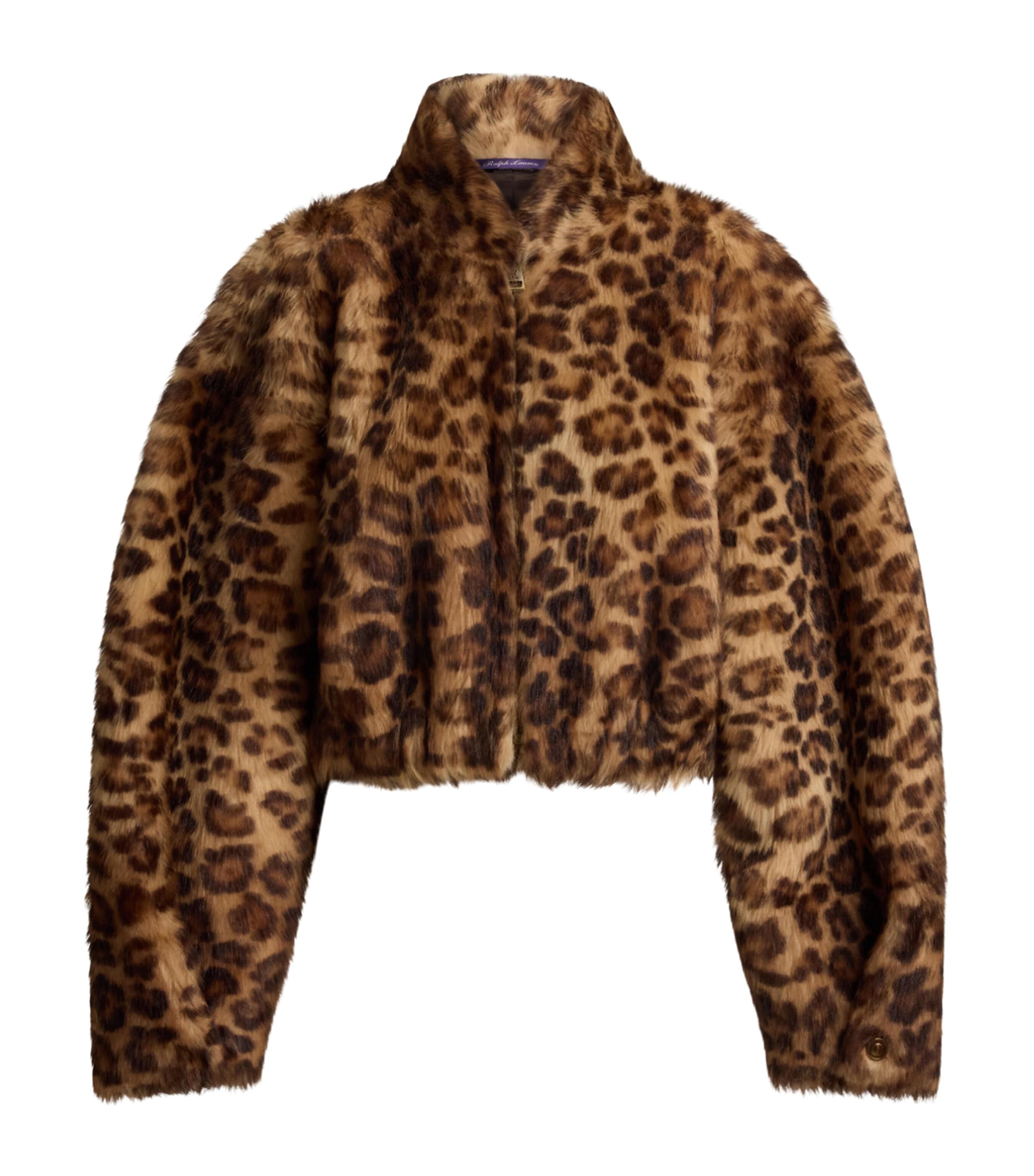 Ralph Lauren Collection Womens Shearling Leopard Print Coat Tan Multi