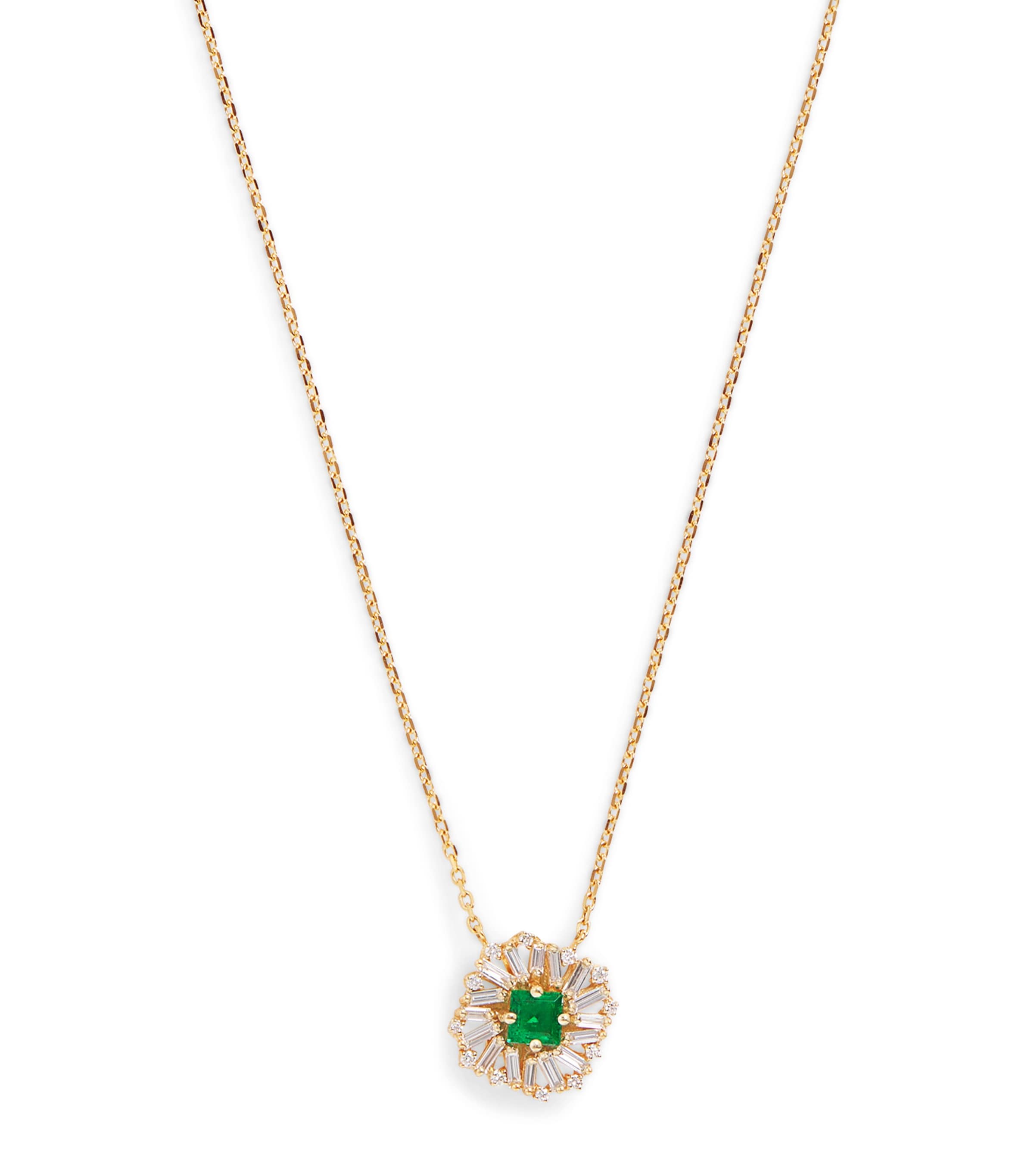 Yellow Gold, Diamond and Emerald Princess Flower Necklace