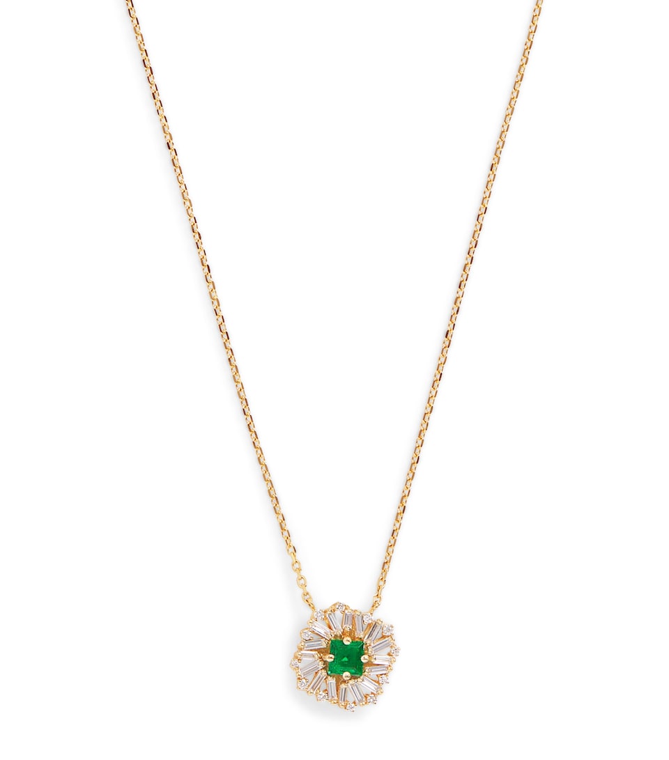 Yellow Gold, Diamond and Emerald Princess Flower Necklace
