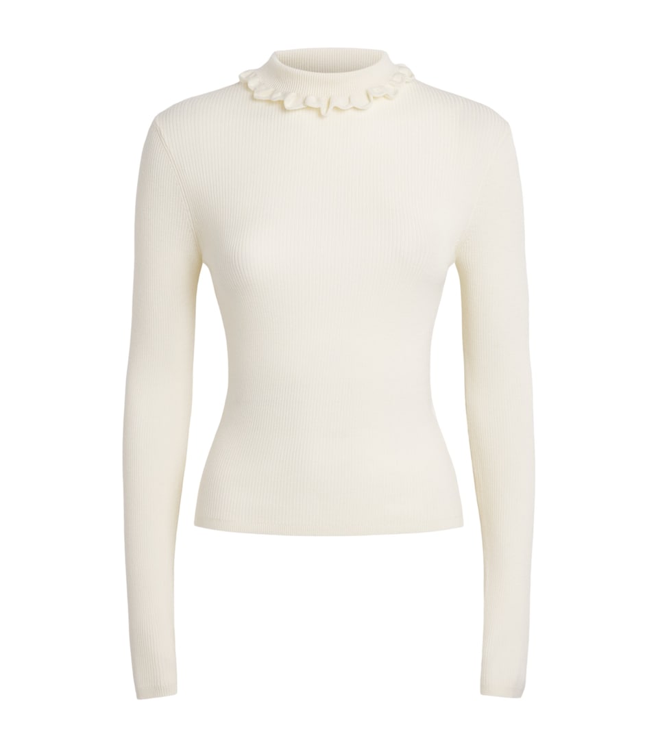 Sandro Paris Womens Wool-Blend Ruffle-Neck Sweater Ecru