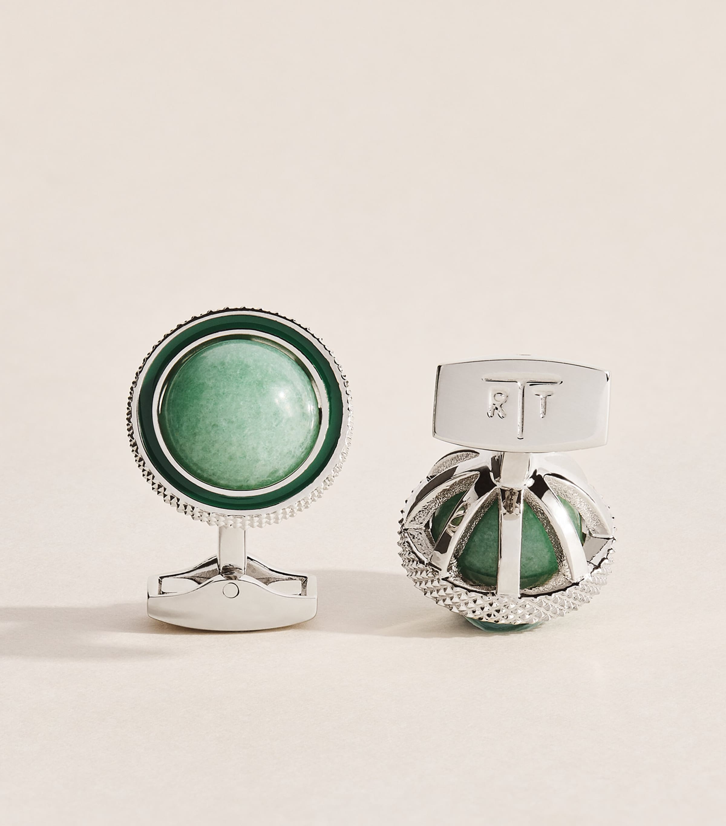 Tateossian Palladium-Plated and Aventurine Gyrate Cufflinks Green