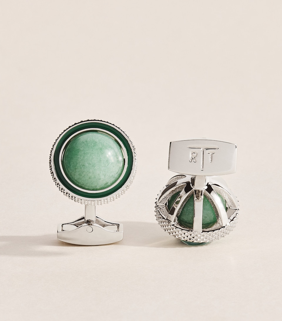 Tateossian Palladium-Plated and Aventurine Gyrate Cufflinks Green