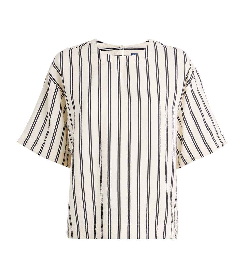 Silk-Blend Stripe Short-Sleeve Blouse