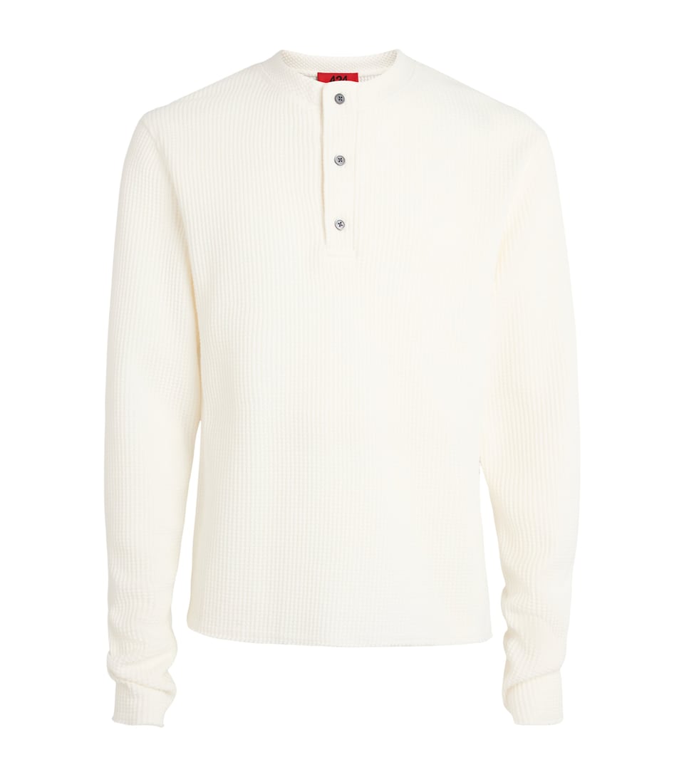 424 Mens Waffle-Knit Long-Sleeve Henley Top Bright Wht