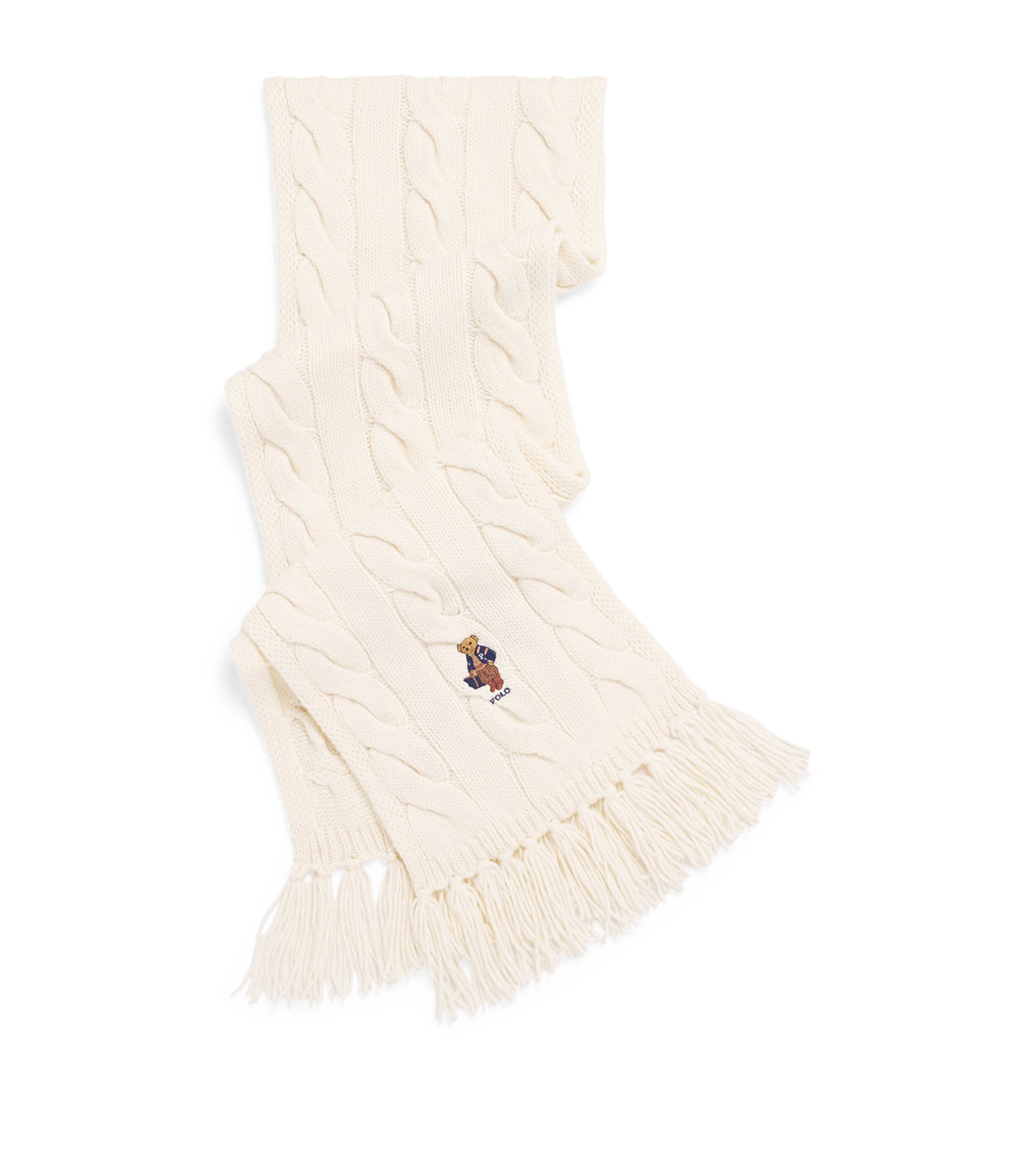 Polo Ralph Lauren Wool-Blend Cable-Knit Bear Scarf Cream
