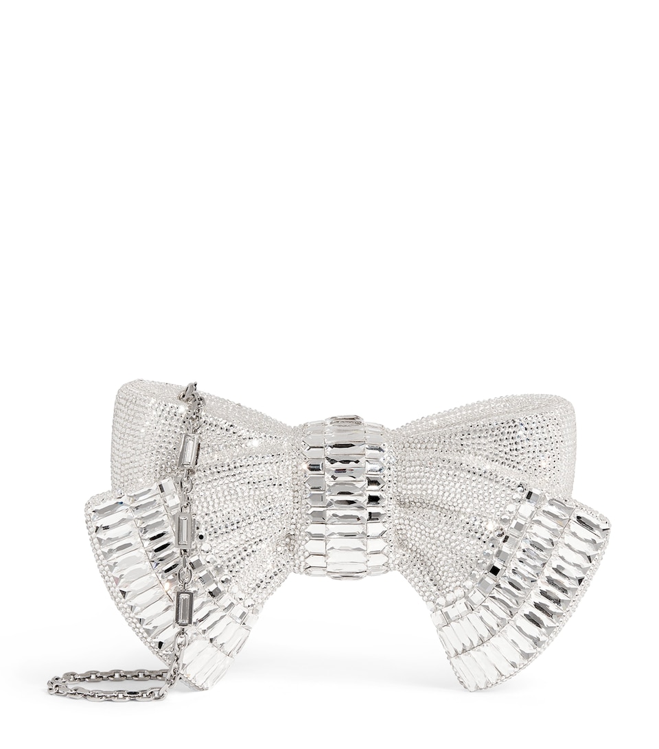 Judith Leiber Embellished Bow Deco Clutch Bag Srhmu Silver Rhine