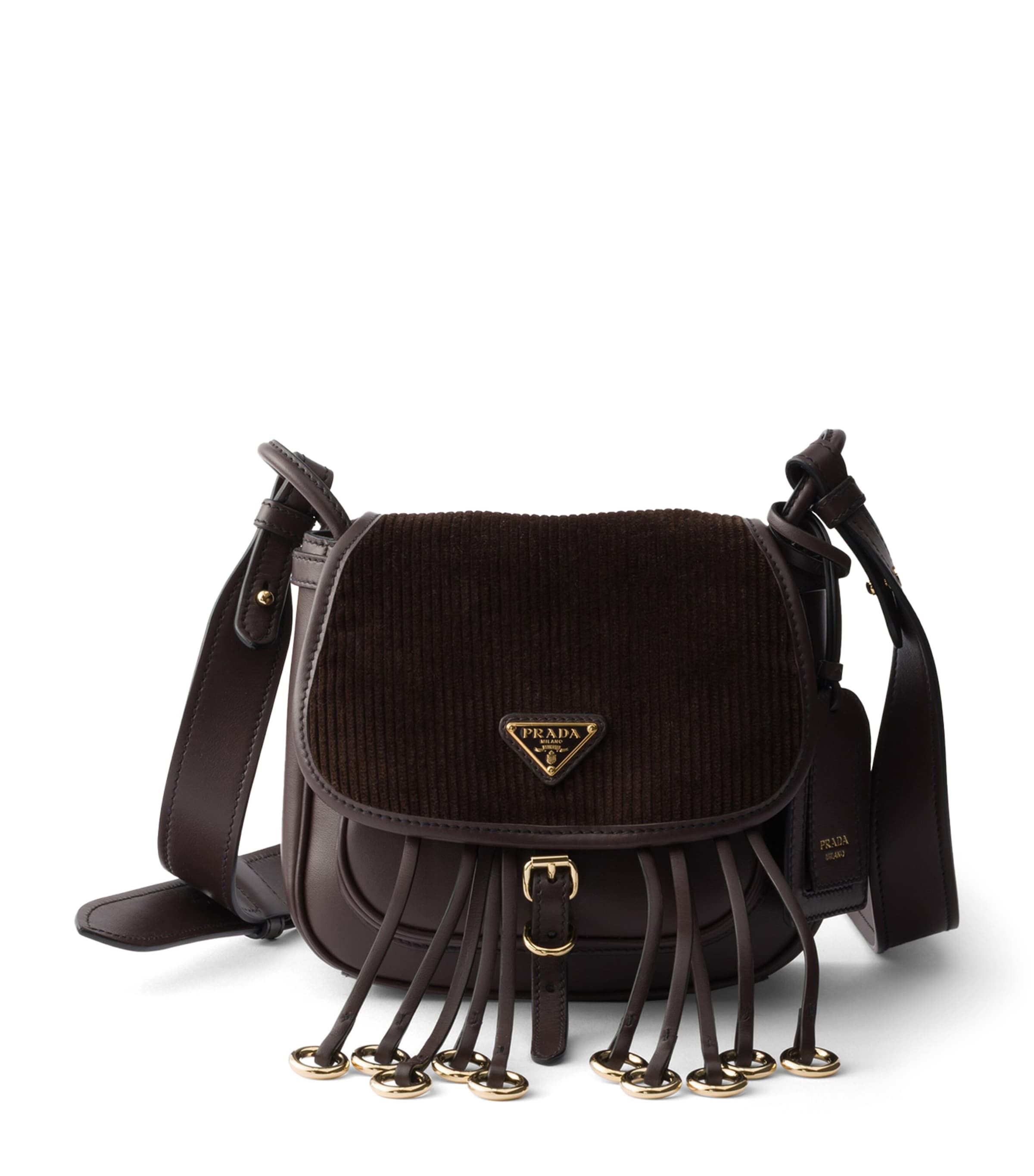 Prada Mini Leather and Corduroy Corsaire Shoulder Bag Brown