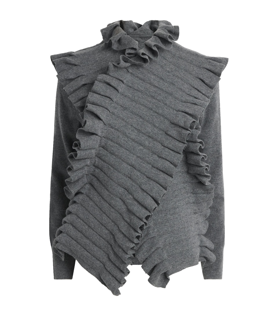 A.W.A.K.E. Mode Womens Merino Wool-Cashmere Pleated Sweater Mid Grey Melange