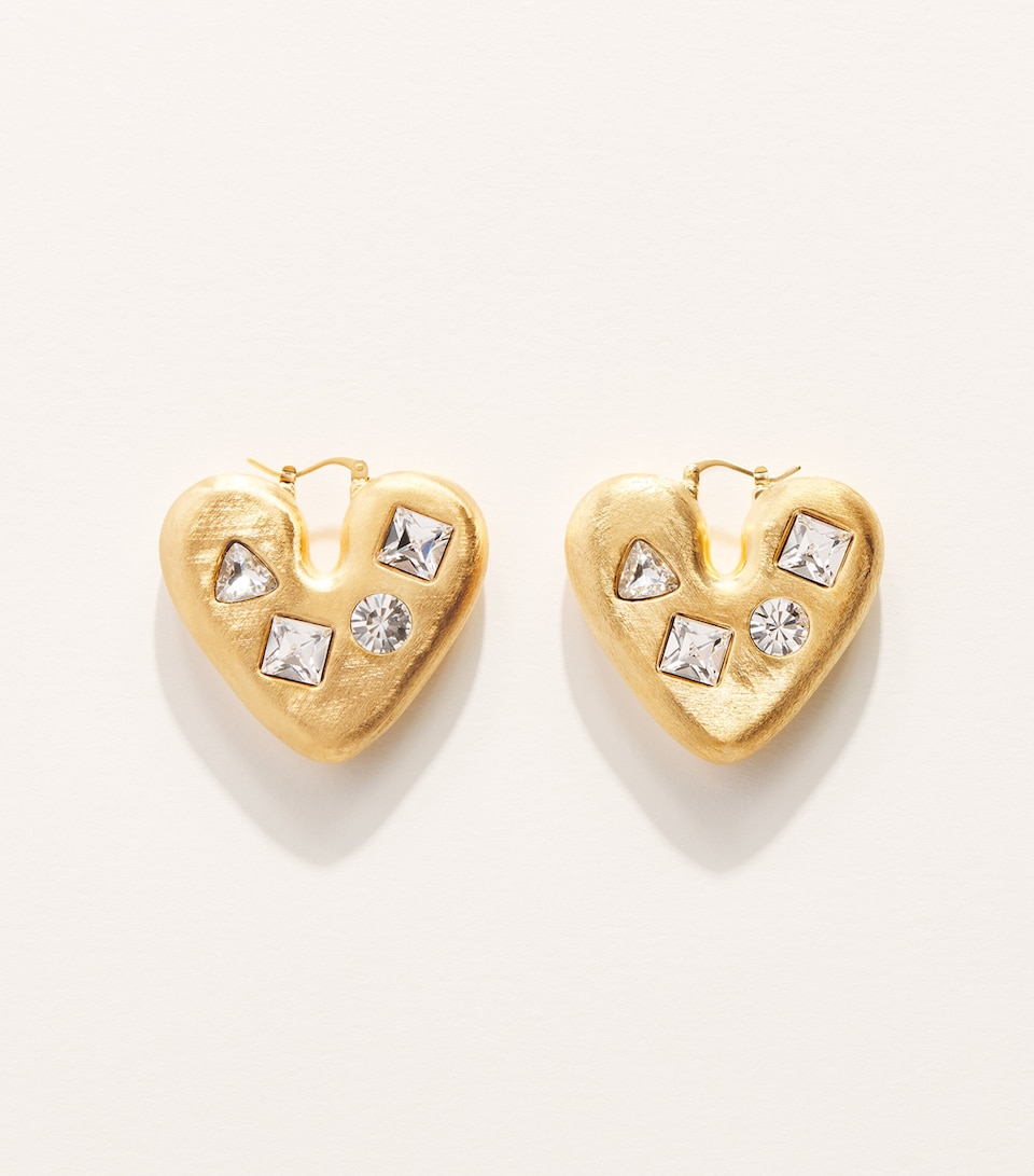 Jacquemus Crystal-Embellished Heart Earrings Gold / Crystal