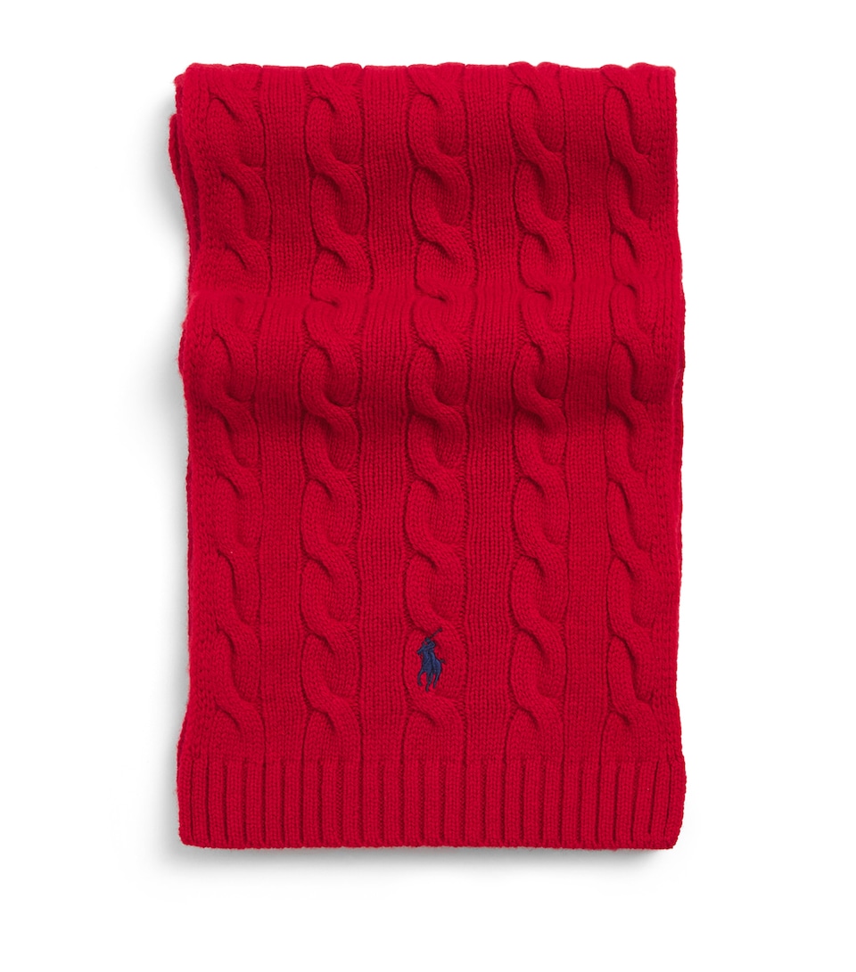 Polo Ralph Lauren Wool-Cashmere Cable-Knit Scarf Park Ave Red