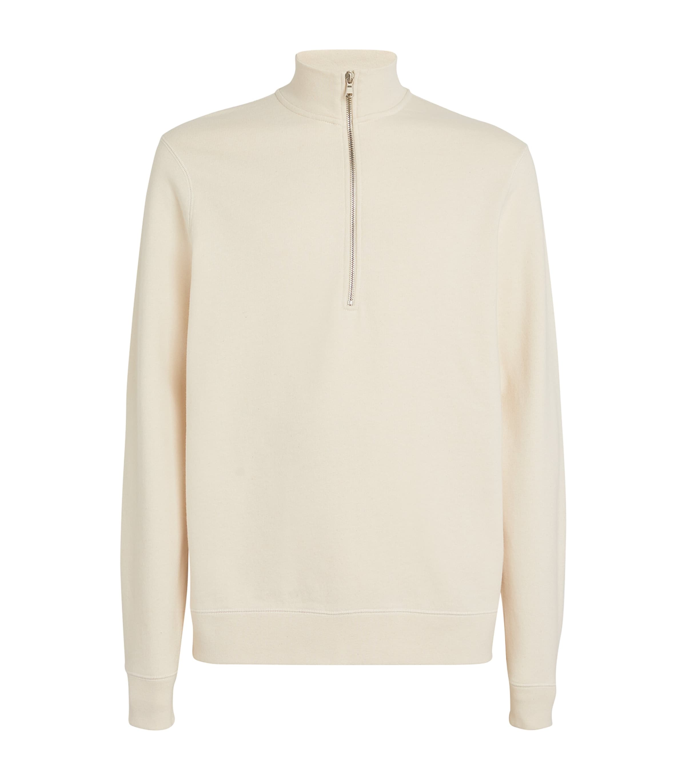 Sunspel Mens Cotton-Blend Half-Zip Sweatshirt Nuab/undyed