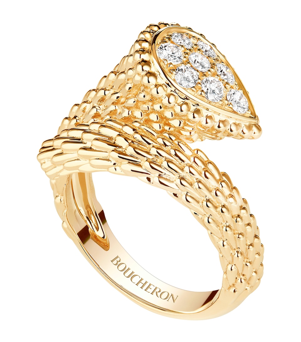 Boucheron Small Yellow Gold and Diamond Serpent Bohème Motif Ring Yellow Gold