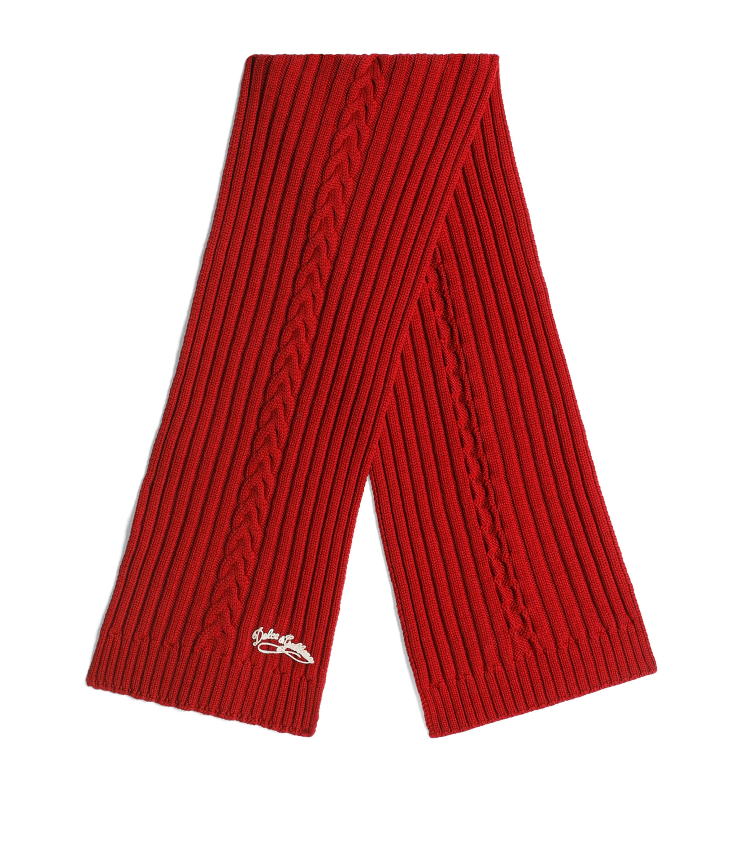 Dolce&Gabbana Kids Virgin Wool Knitted Scarf Bright Red