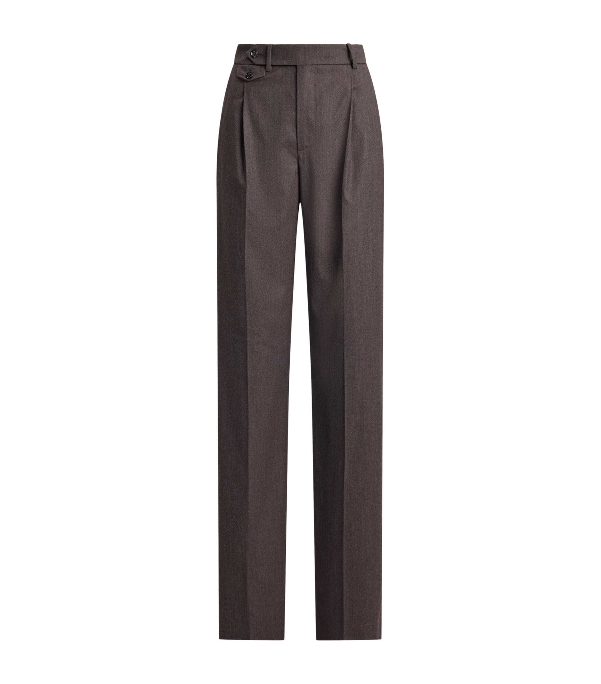 Ralph Lauren Collection Womens Wool-Blend Straight Trousers Taupe Grey Melange