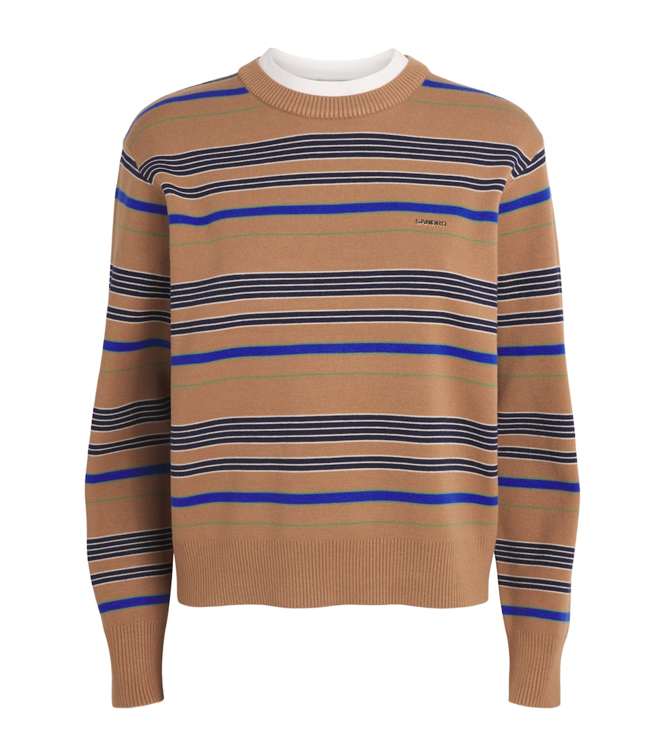 Sandro Paris Womens Layered-Effect Stripe Sweater Camel